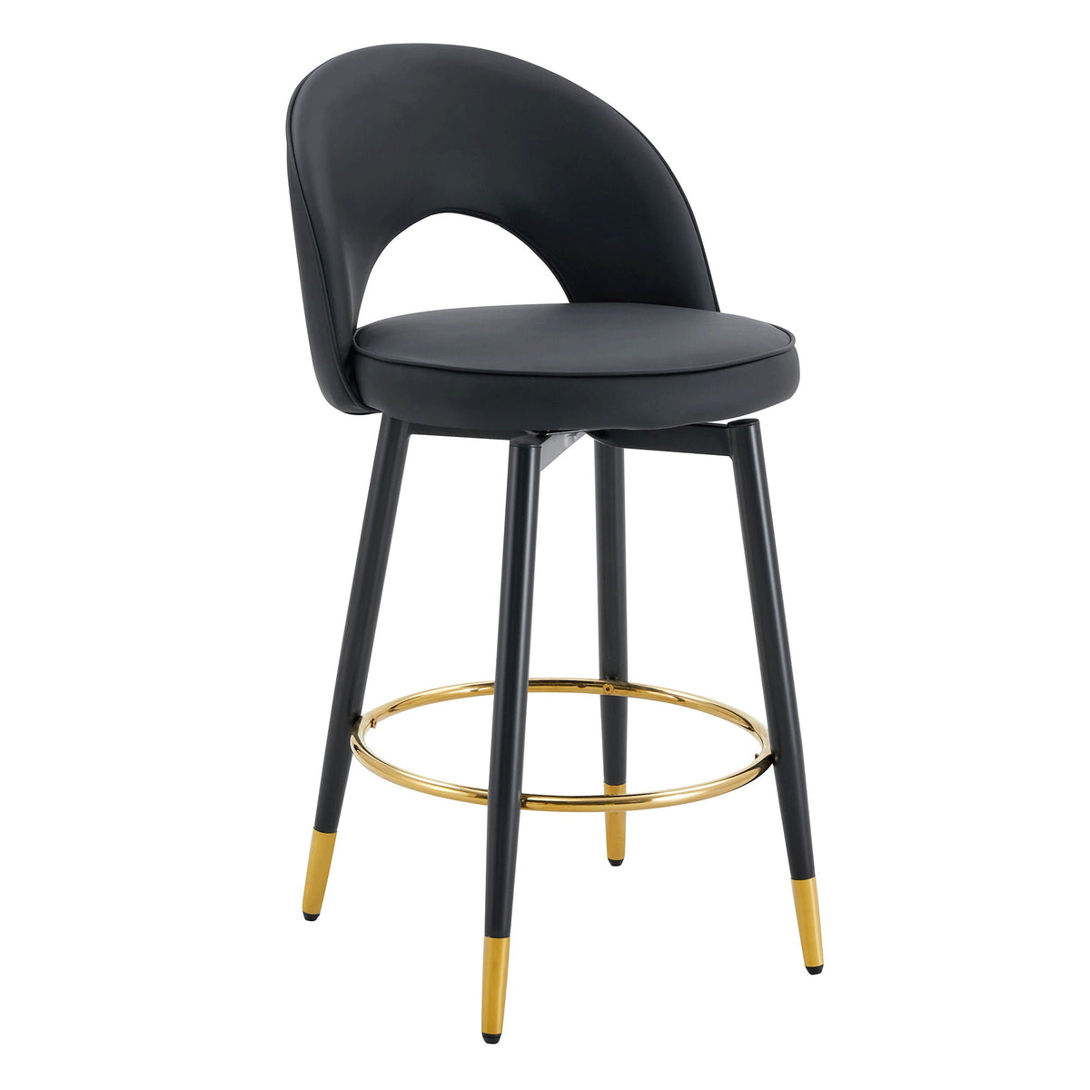 Modern Upholstered 360° Swivel Bar Chair Set with Metal Legs - Black or Gray