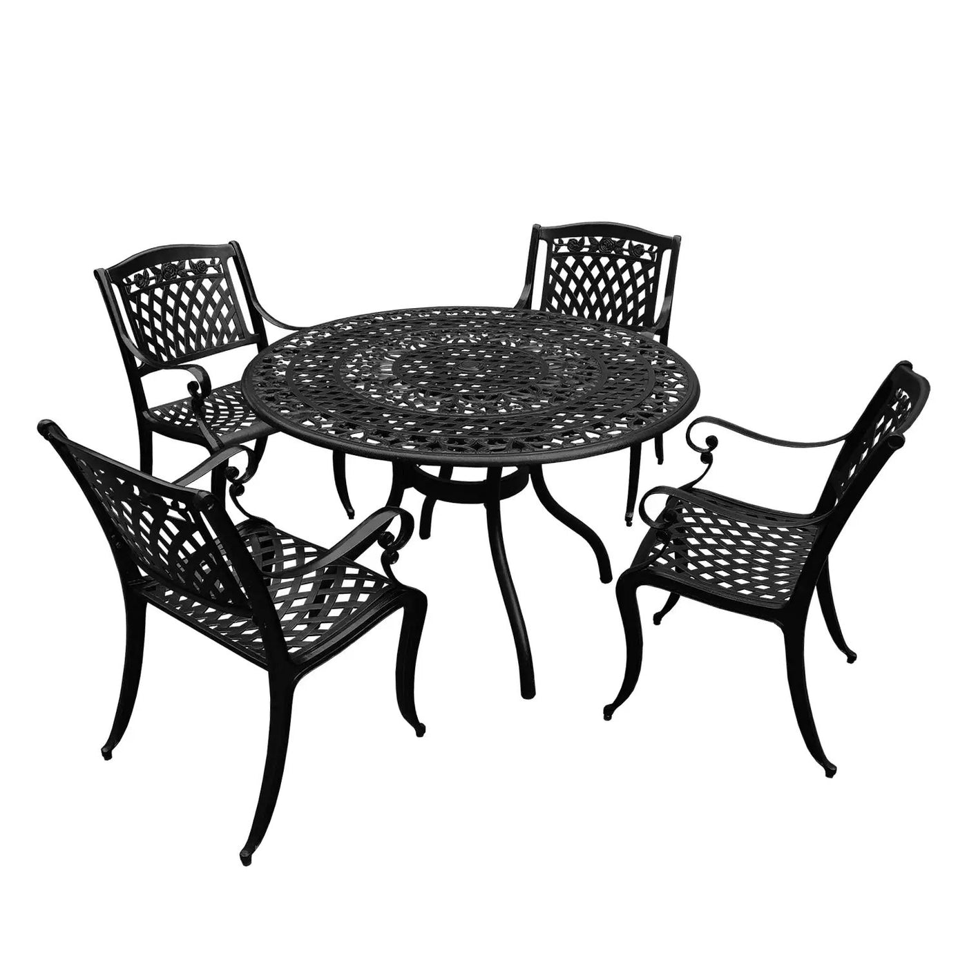 Outdoor Aluminum 5pc Round Patio Dining Set with Four Chairs by Sharicks