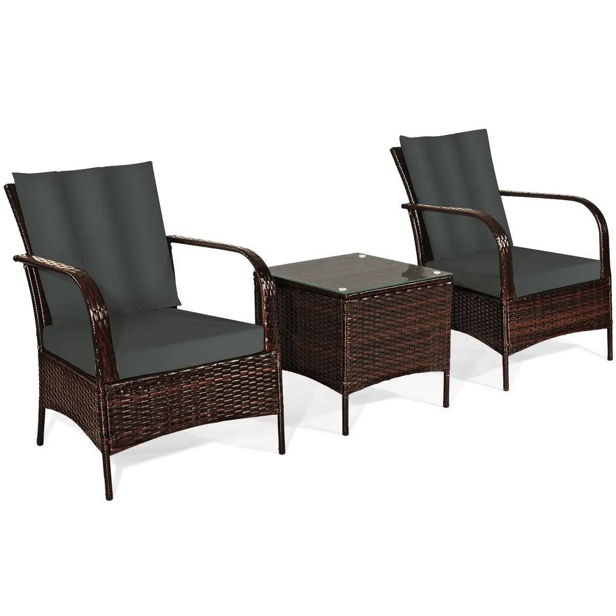 3 Pcs Patio Conversation Rattan Furniture Set with Glass Top Coffee Table and Cushions by DirectDeals