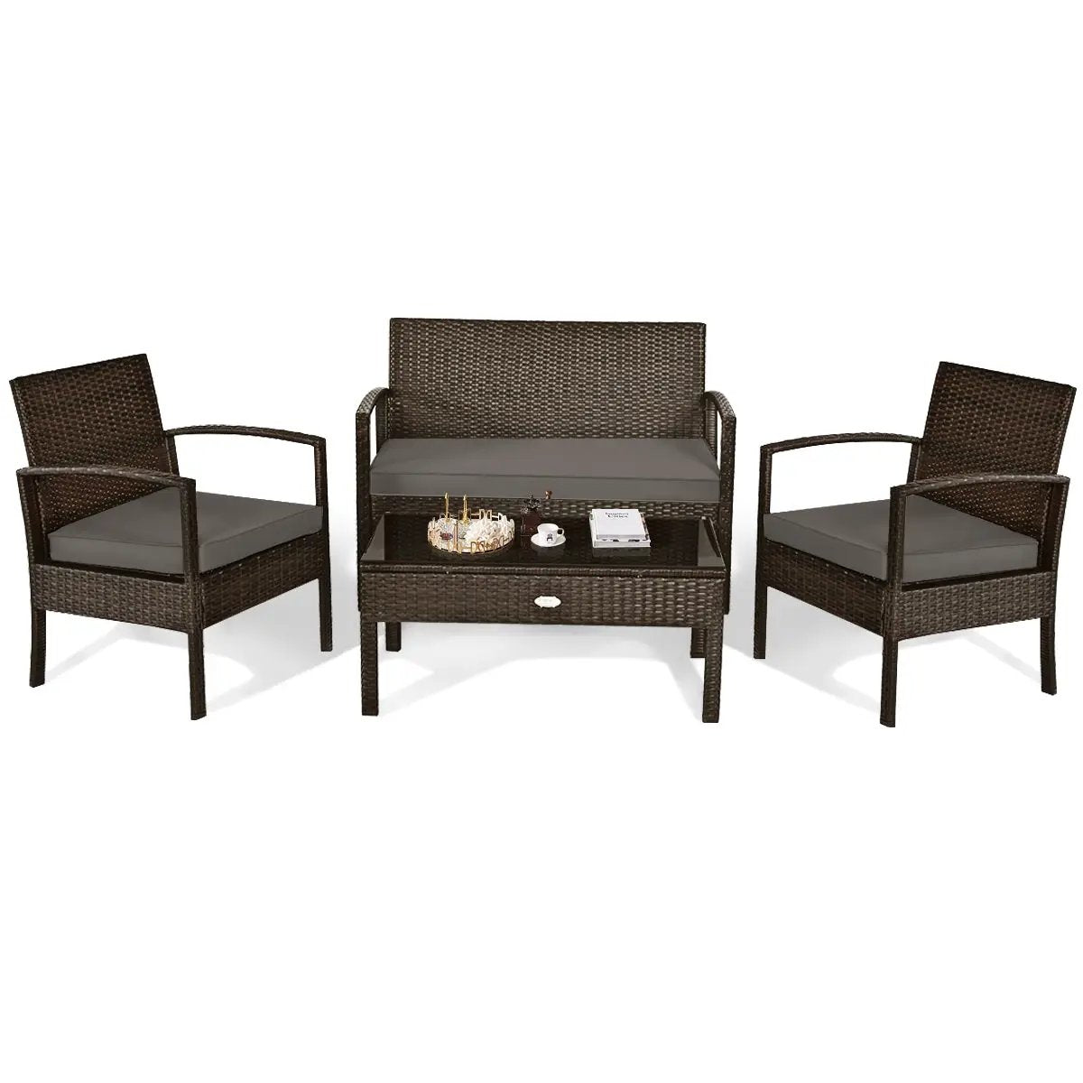 4 Pieces Patio Rattan Cushioned Furniture Set by DirectDeals