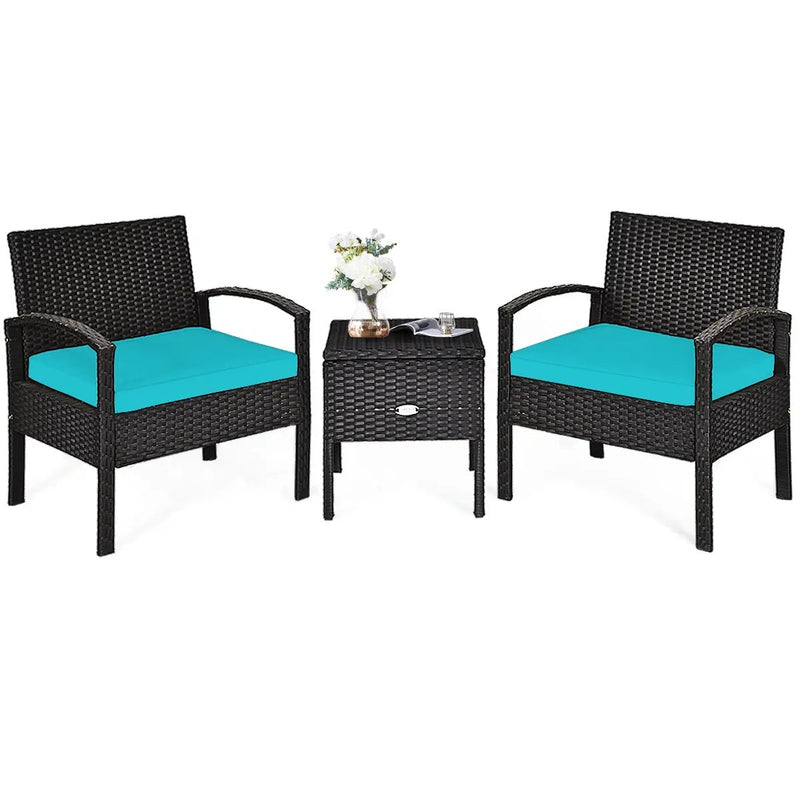 3 Piece PE Rattan Wicker Sofa Set with Washable and Removable Cushion for Patio-Turquoise by DirectDeals
