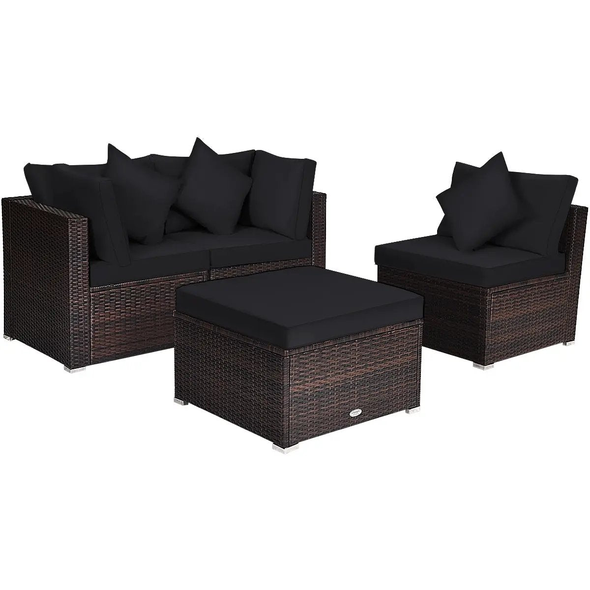4 Pieces Ottoman Garden Patio Rattan Wicker Furniture Set with Cushion-Gray by DirectDeals