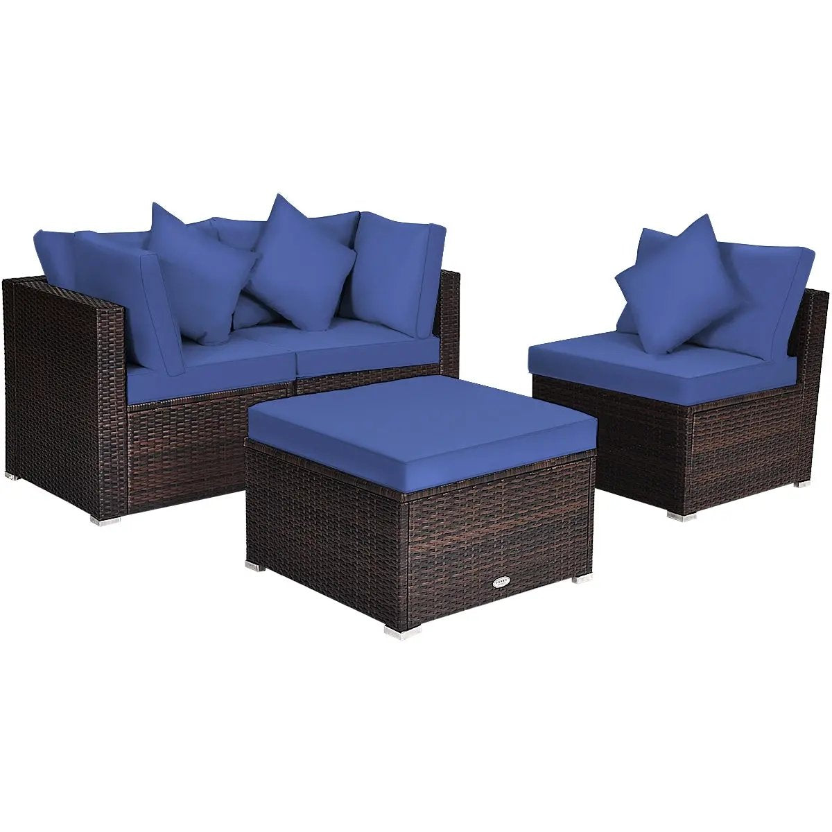 4 Pieces Ottoman Garden Patio Rattan Wicker Furniture Set with Cushion-Gray by DirectDeals