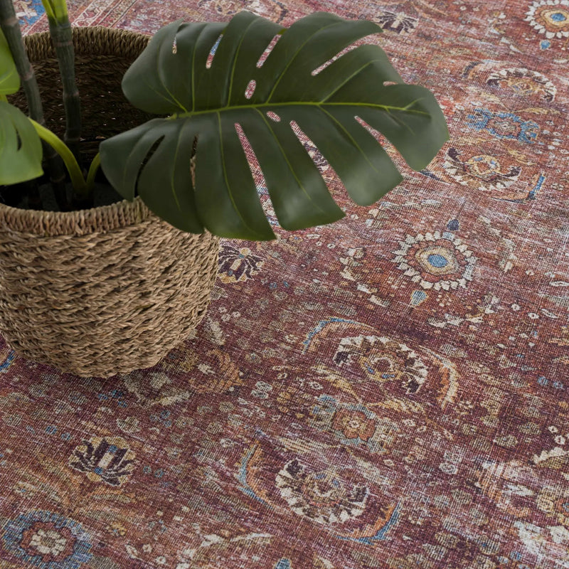 Rust Baki Traditional Washable Area Rug - Clearance by Boutique Rugs