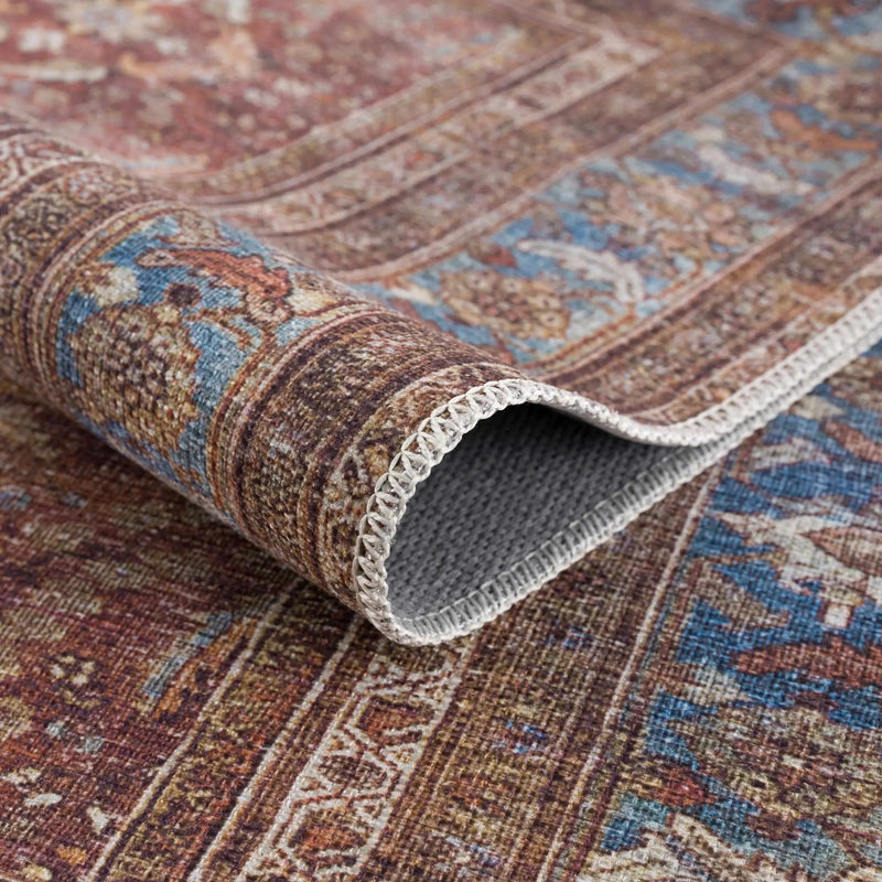 Rust Baki Traditional Washable Area Rug - Clearance by Boutique Rugs