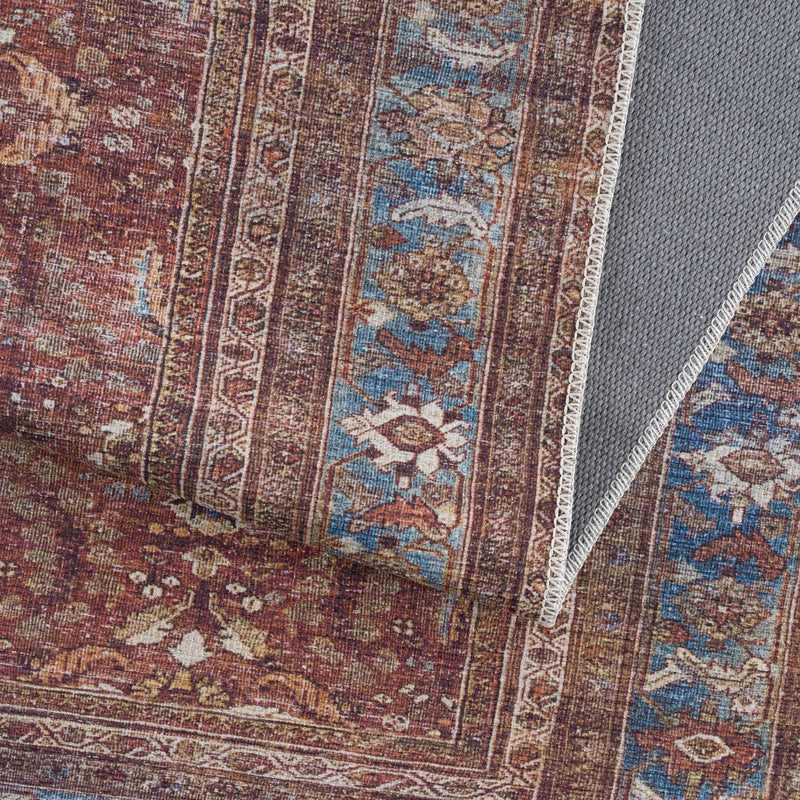 Rust Baki Traditional Washable Area Rug - Clearance by Boutique Rugs