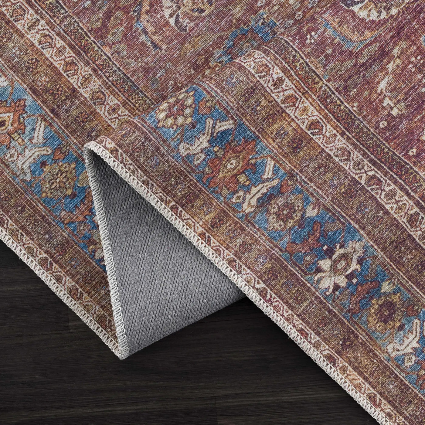 Rust Baki Traditional Washable Area Rug - Clearance by Boutique Rugs
