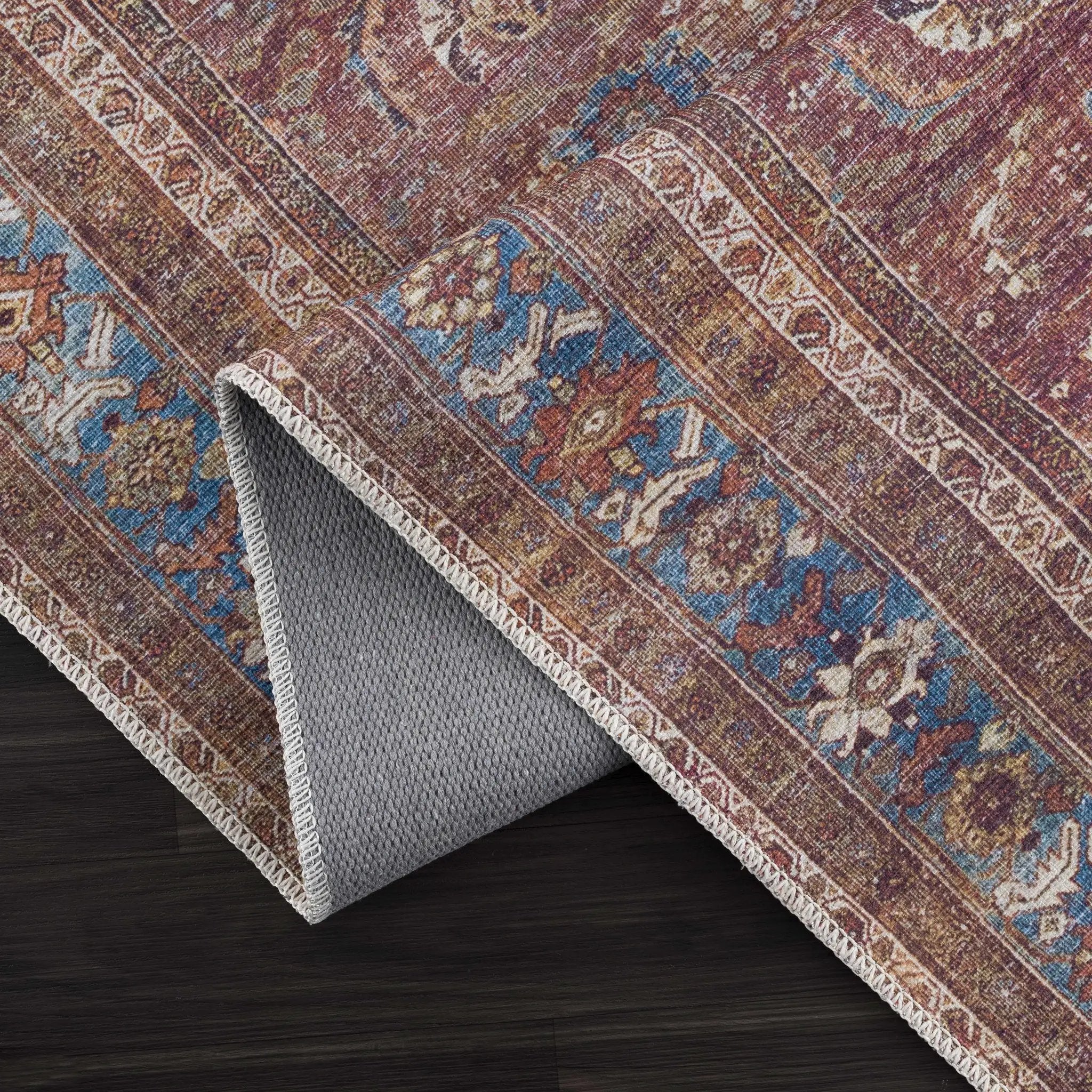 Rust Baki Traditional Washable Area Rug - Clearance by Boutique Rugs