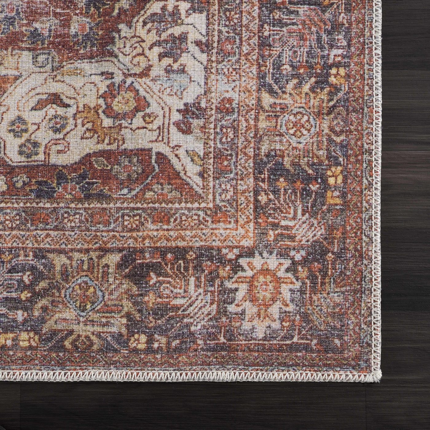 Rust Elki Vintage Medallion Washable Area Rug - Clearance by Boutique Rugs