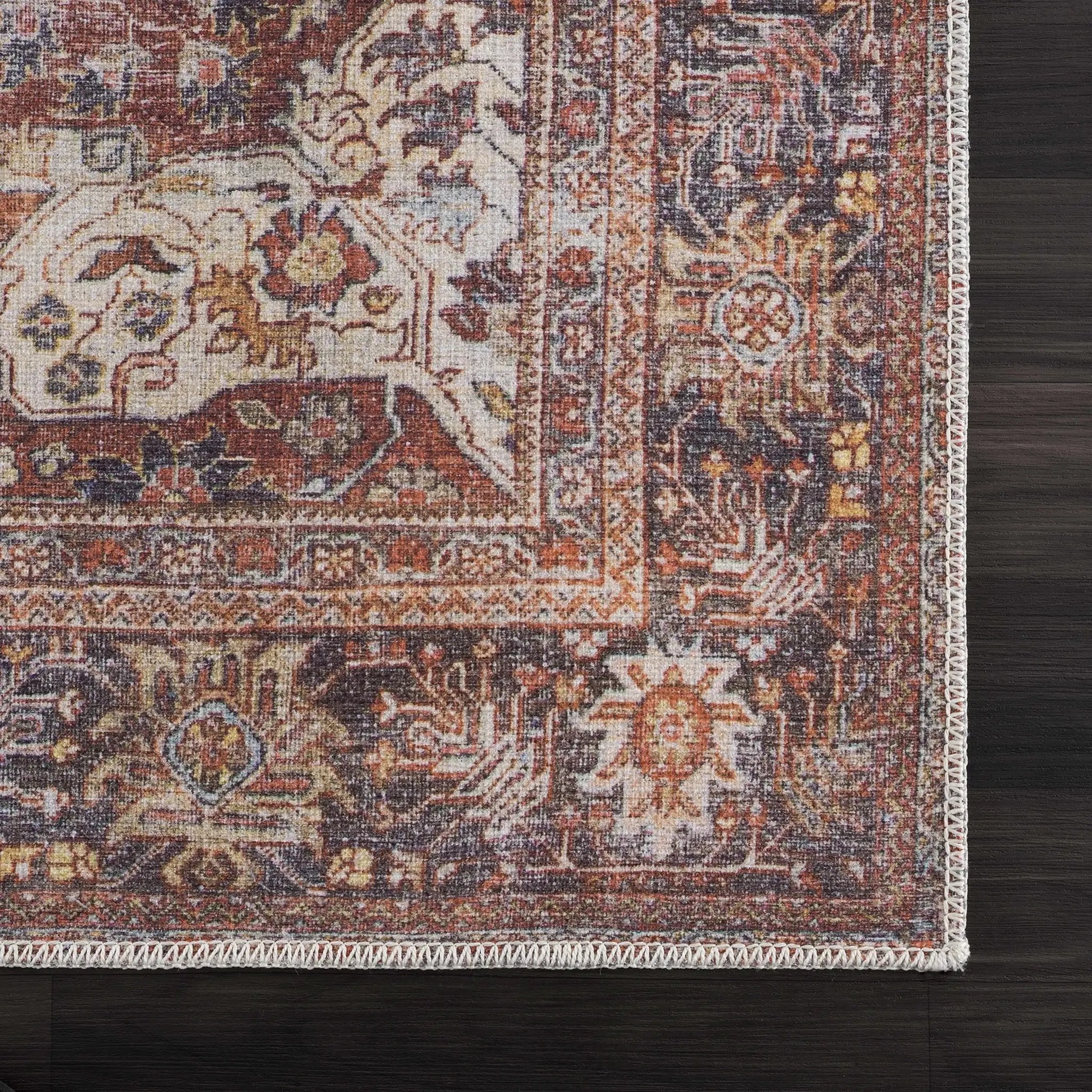 Rust Elki Vintage Medallion Washable Area Rug - Clearance by Boutique Rugs