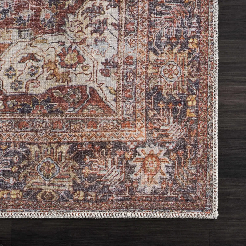 Rust Elki Vintage Medallion Washable Area Rug - Clearance by Boutique Rugs