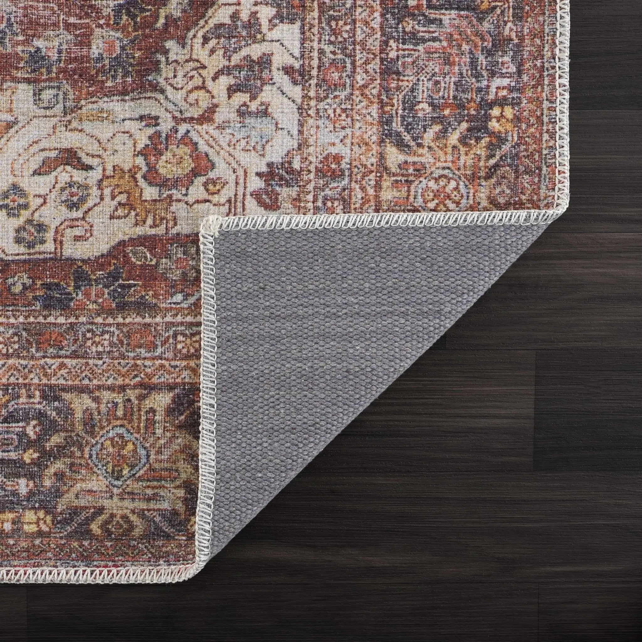 Rust Elki Vintage Medallion Washable Area Rug - Clearance by Boutique Rugs