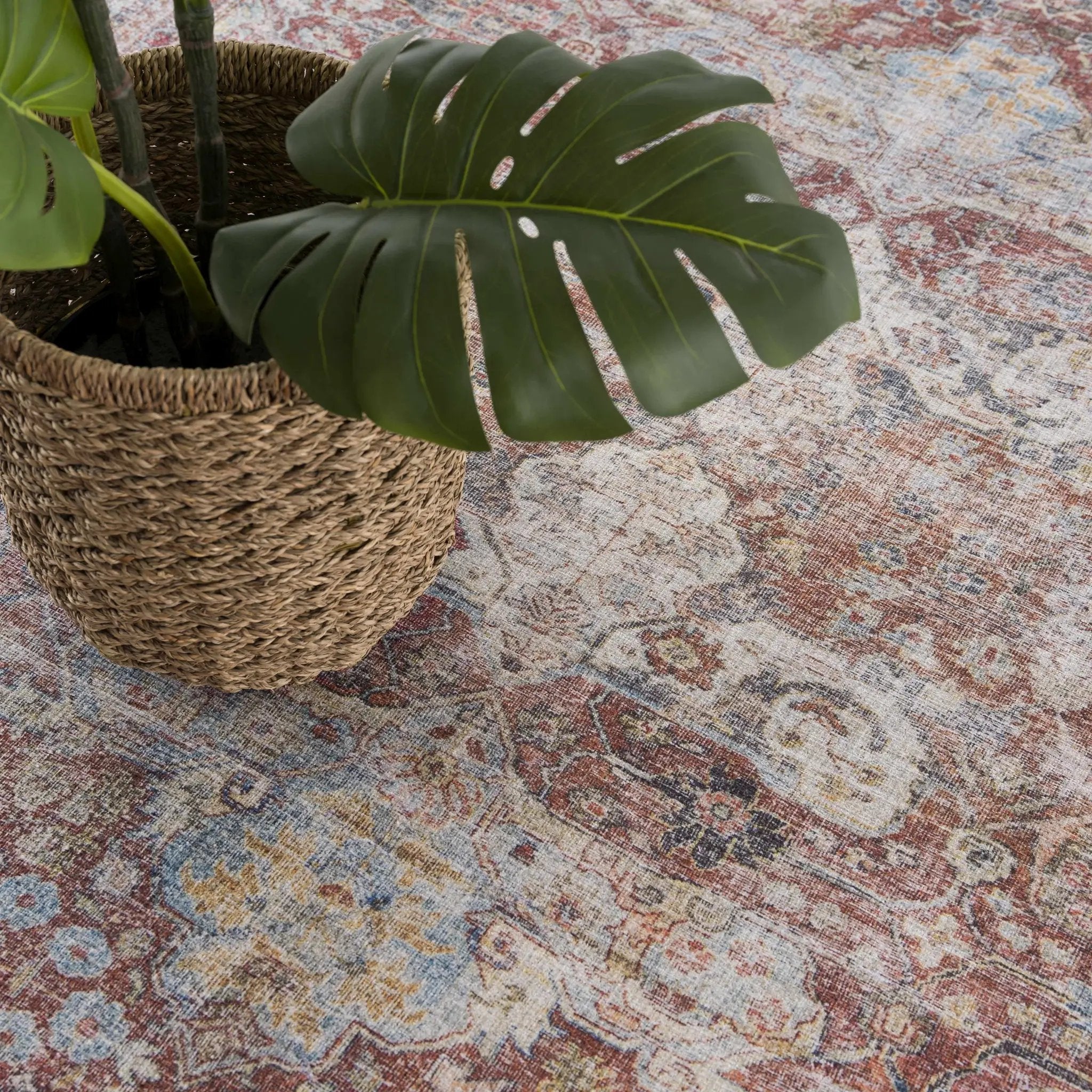 Rust Elki Vintage Medallion Washable Area Rug - Clearance by Boutique Rugs