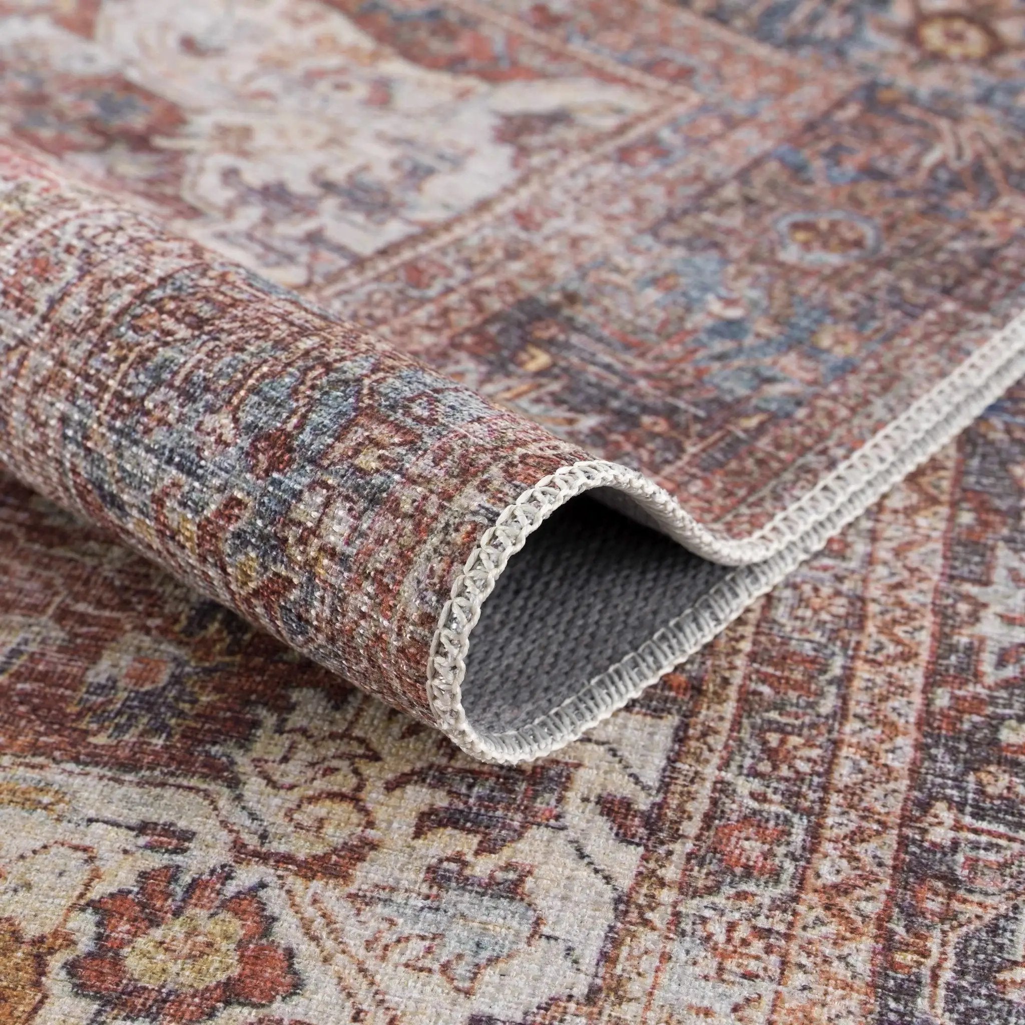Rust Elki Vintage Medallion Washable Area Rug - Clearance by Boutique Rugs