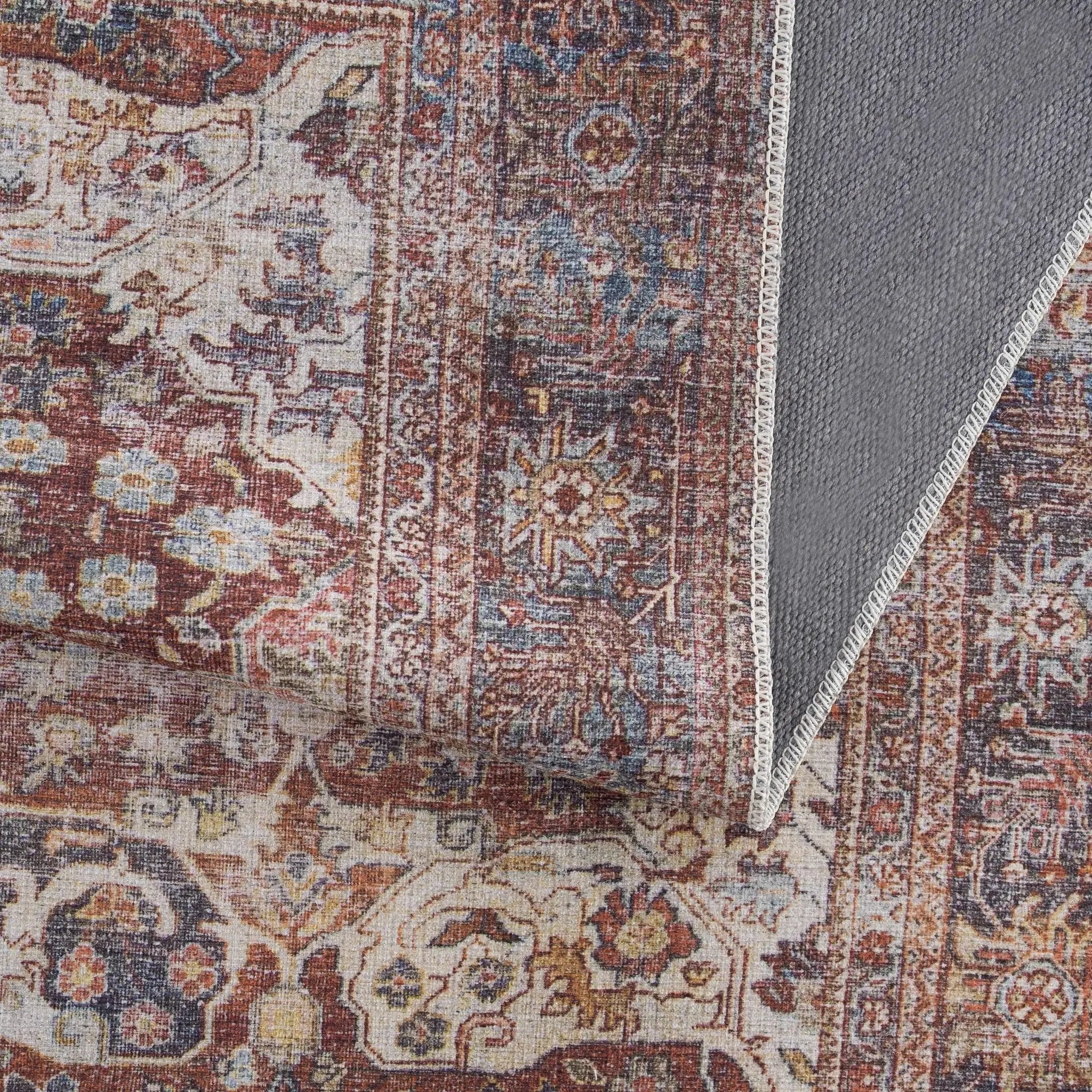 Rust Elki Vintage Medallion Washable Area Rug - Clearance by Boutique Rugs