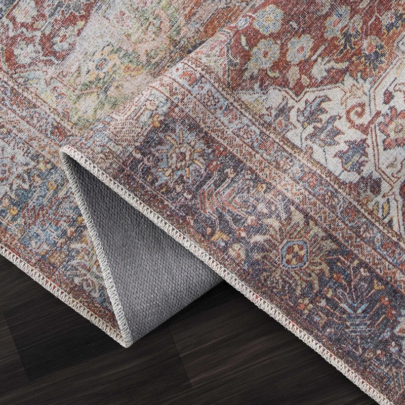 Rust Elki Vintage Medallion Washable Area Rug - Clearance by Boutique Rugs