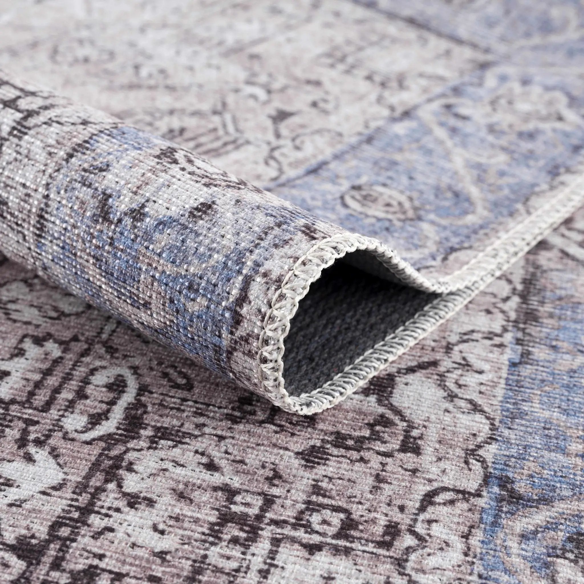 Rosman Blue&Beige - Promo Washable Area Rug - Clearance by Boutique Rugs