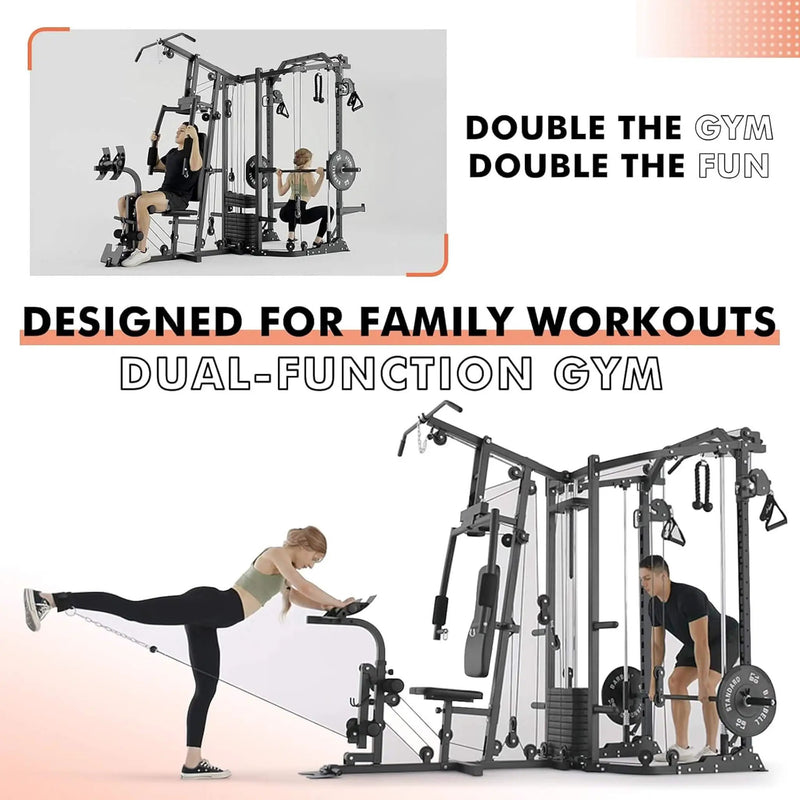 Rovix Dual Station Smith Machine With Cable Crossover Home Gym (SAK24079) by SAKSBY WHOLESALE