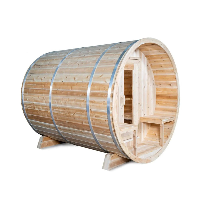 Dundalk Leisurecraft 4-Person Canadian Timber Serenity Barrel Sauna With Solid Wood Benches [CTC2245W] (SAK94862) by SAKSBY WHOLESALE