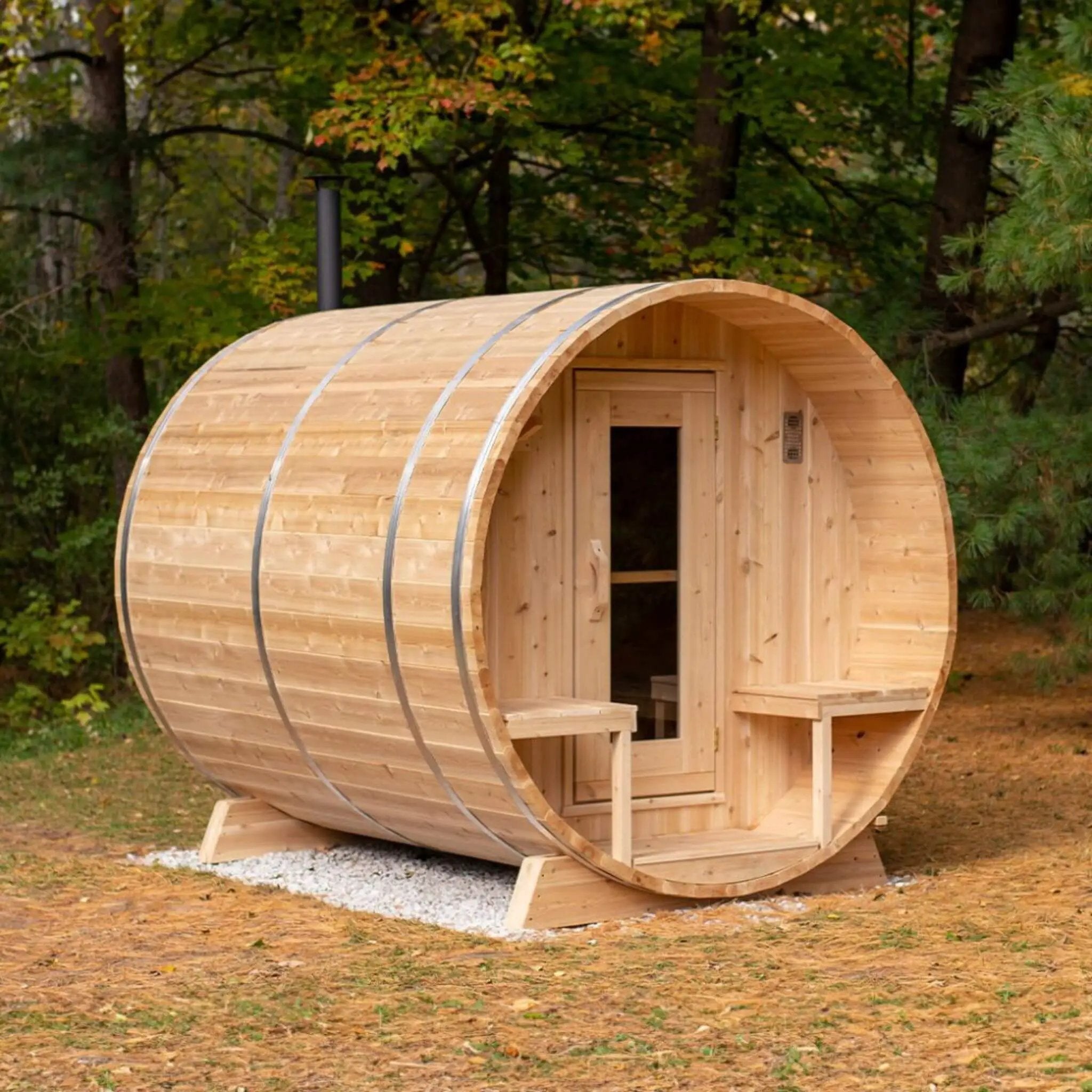Dundalk Leisurecraft 4-Person Canadian Timber Serenity Barrel Sauna With Solid Wood Benches [CTC2245W] (SAK94862) by SAKSBY WHOLESALE