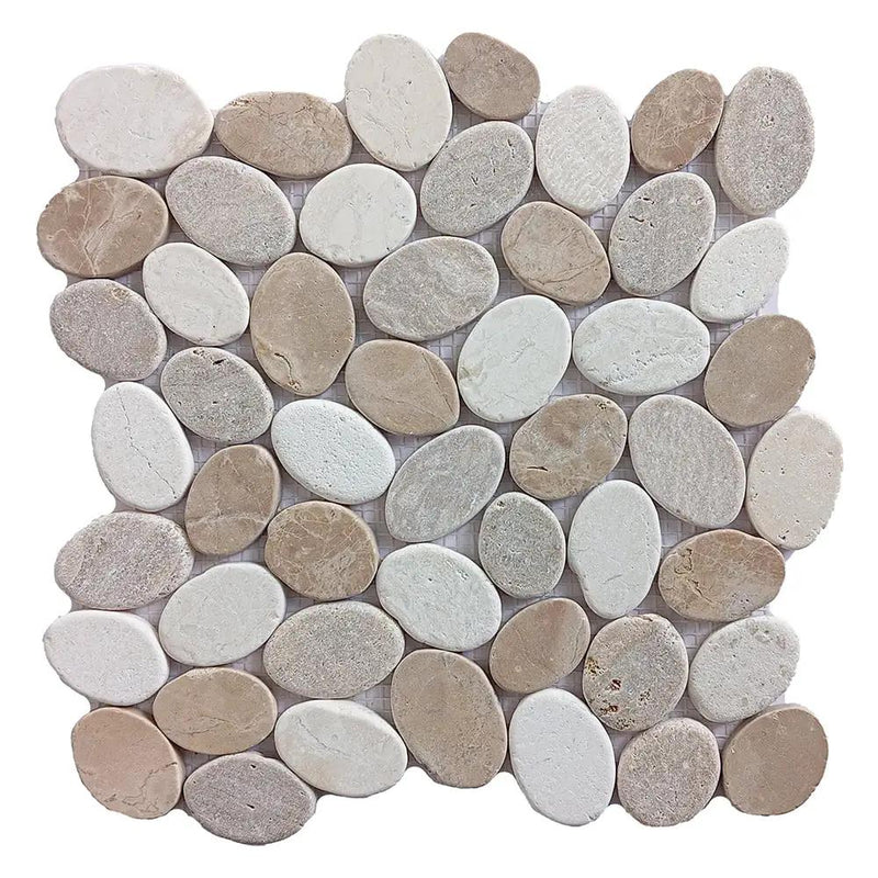 Dusty Rose White Tan Natural Pebble Mosaics 12x12 by Stonetiledepot