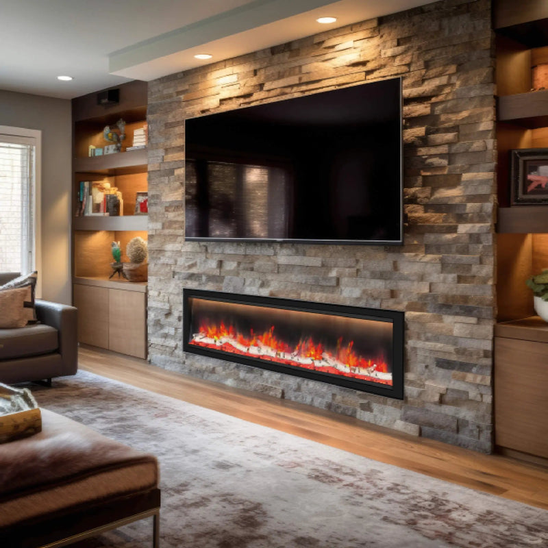 Dynasty Allegro 76-Inch Black Smart Linear Electric Fireplace [DY-BFM76] (SAK56392) by SAKSBY WHOLESALE