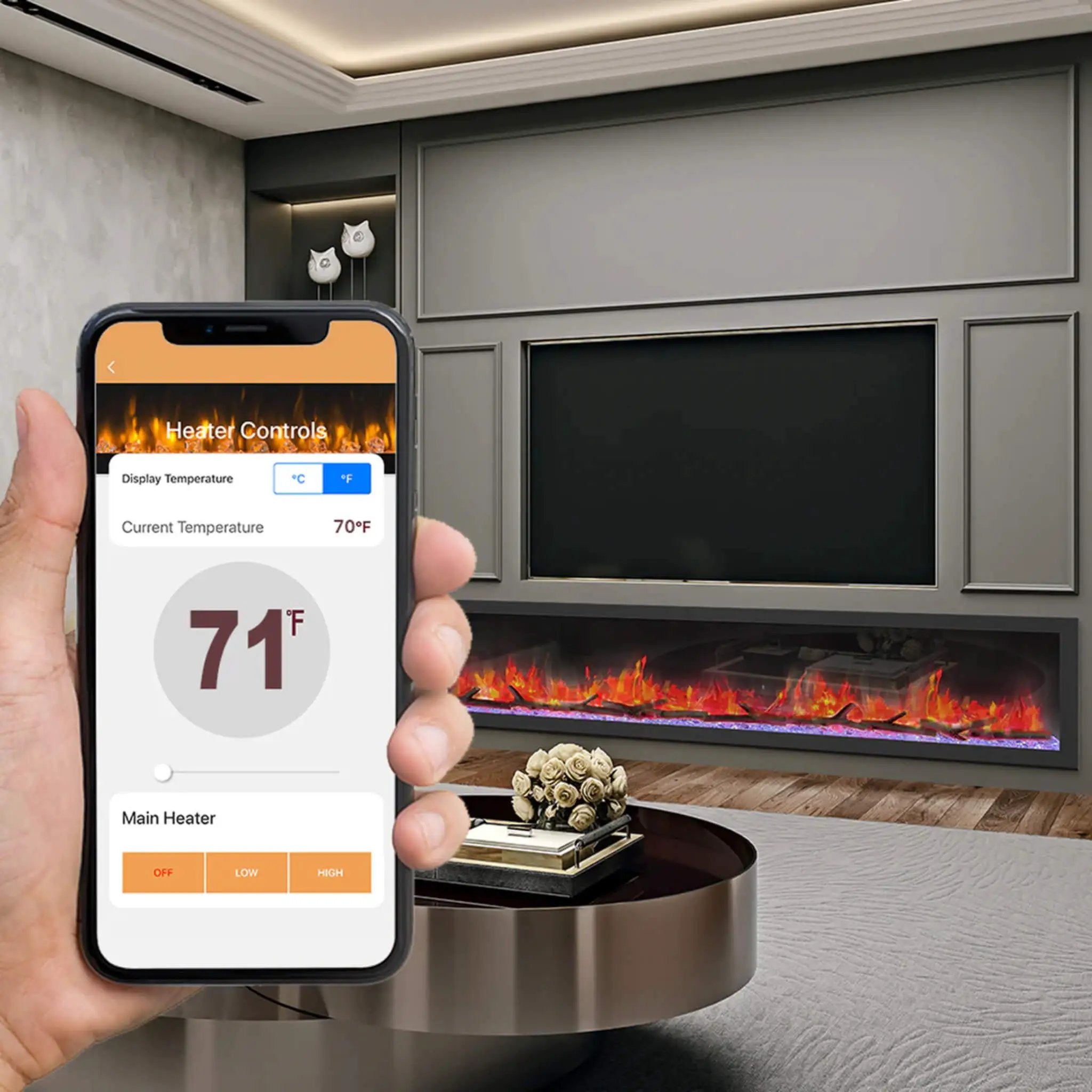 Dynasty Cascade 64-Inch Smart Linear Electric Fireplace With Front Facing Heater [DY-BTX64] (SAK15932) by SAKSBY WHOLESALE
