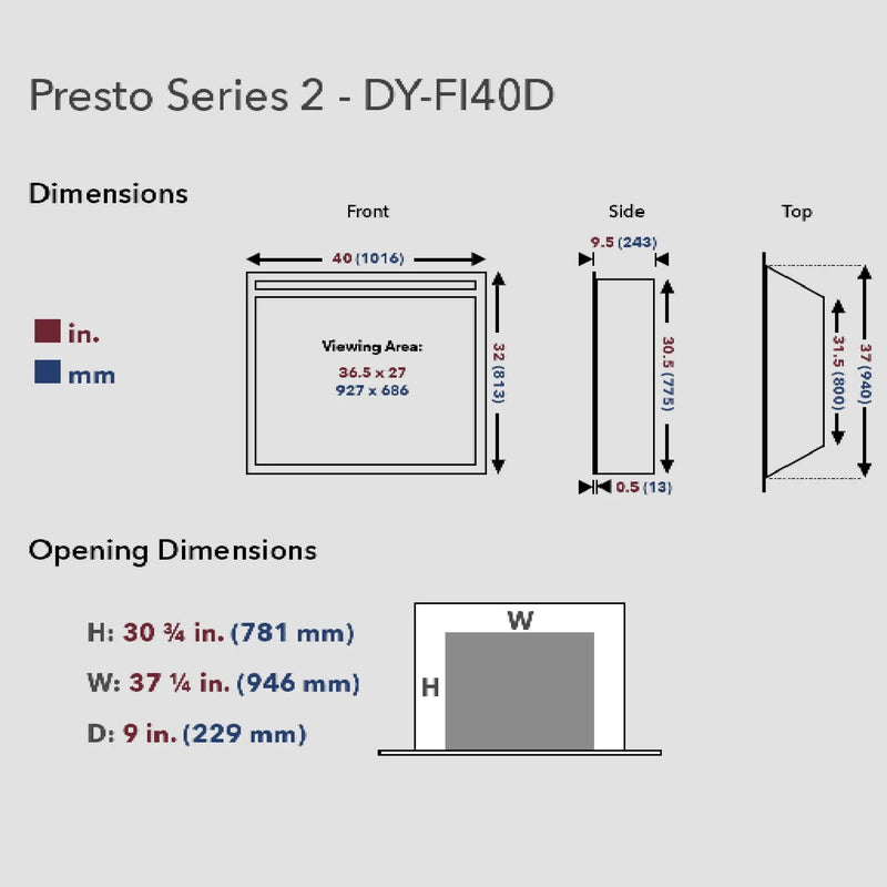 Dynasty Presto 40-Inch Built-In Electric Firebox Insert With Adjustable Flame Settings [DY-FI40D] (SAK40157) by SAKSBY WHOLESALE
