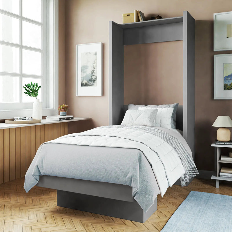 Easy-Lift Twin Murphy Wall Bed in Grey with Shelf by Sharicks