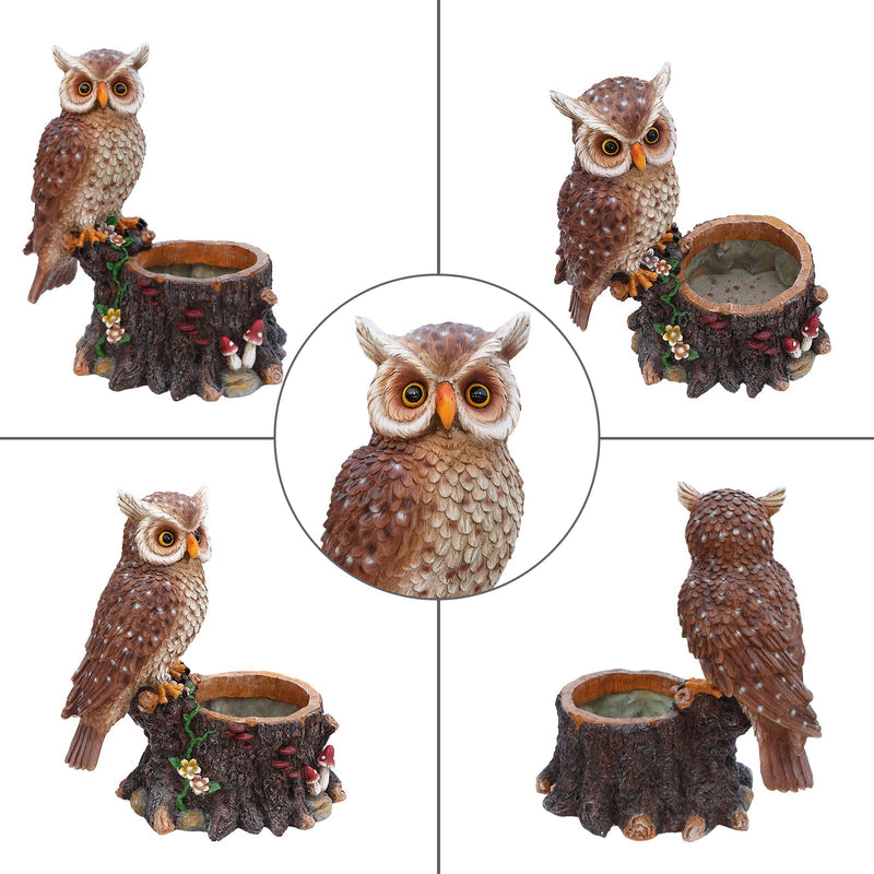 Sitting Owl with Tree Trunk Garden Planter by HouseOfZazla