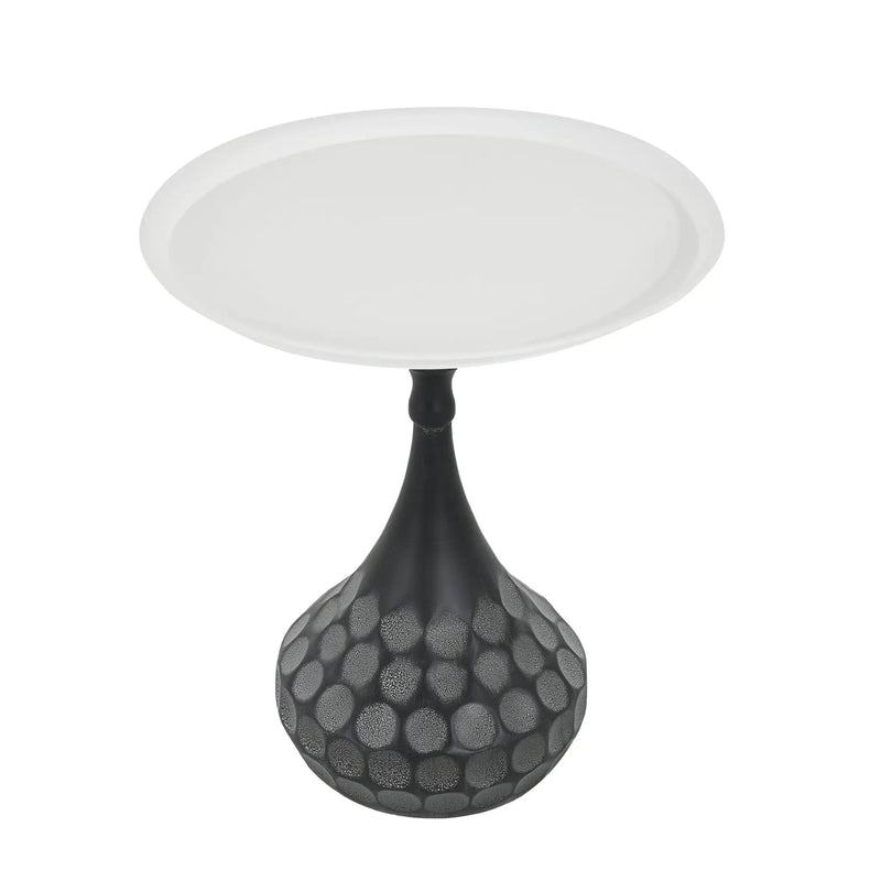 Accent Metal Coffee Table, Pedestal Table for Living Room, Hand-Hammered Texture, White+Black by HouseOfZazla