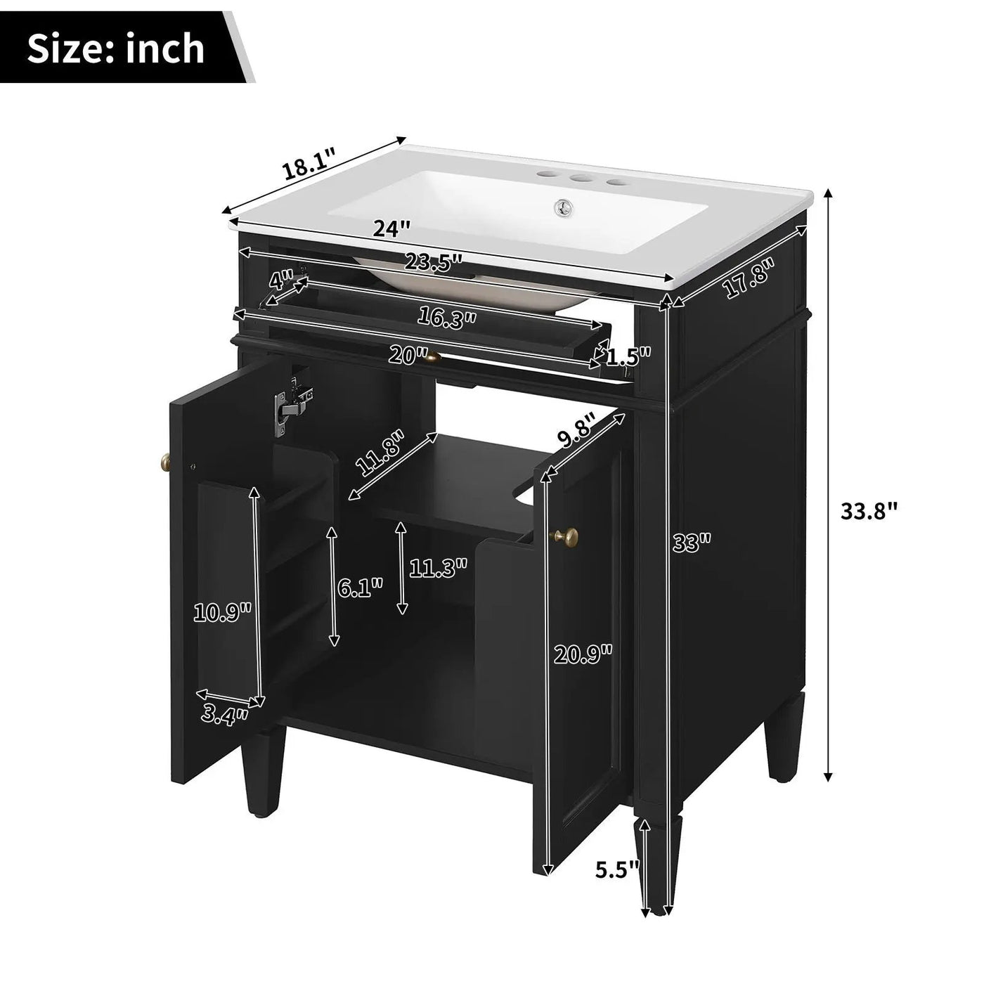 Bathroom Vanity With 2 Doors And Tip Out Drawer, Soft Closing Hinges by Unique Piece Furniture
