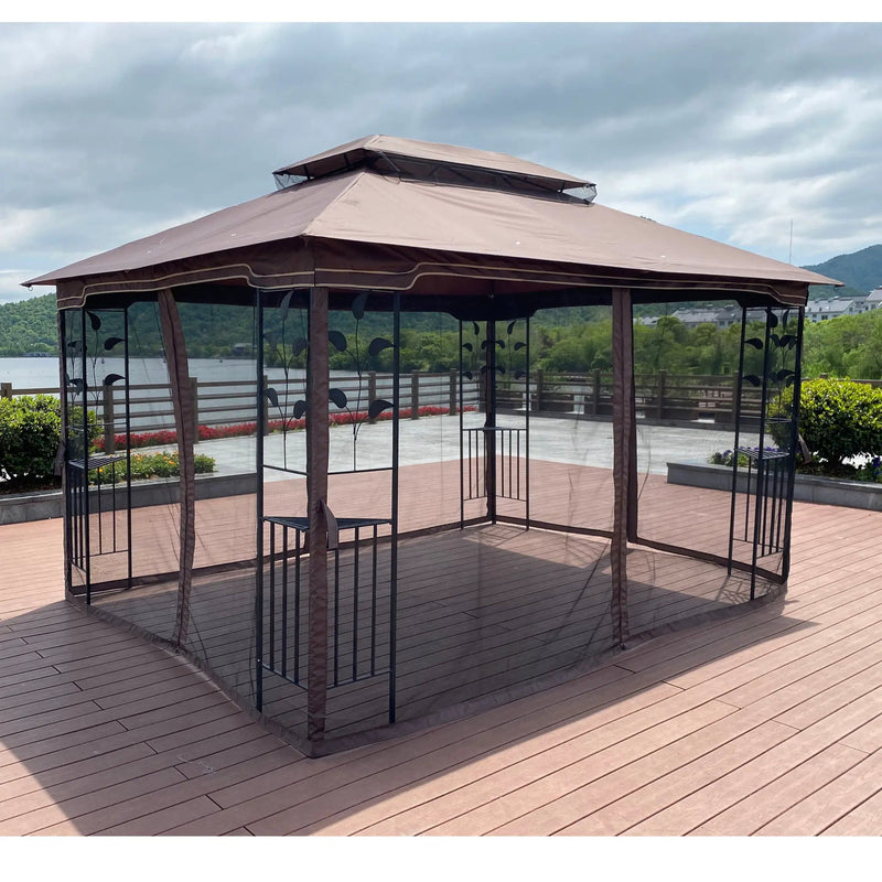 Patio Gazebo Tent With Ventilated Double Roof And Mosquito Net For Backyard Or Garden by Unique Piece Furniture