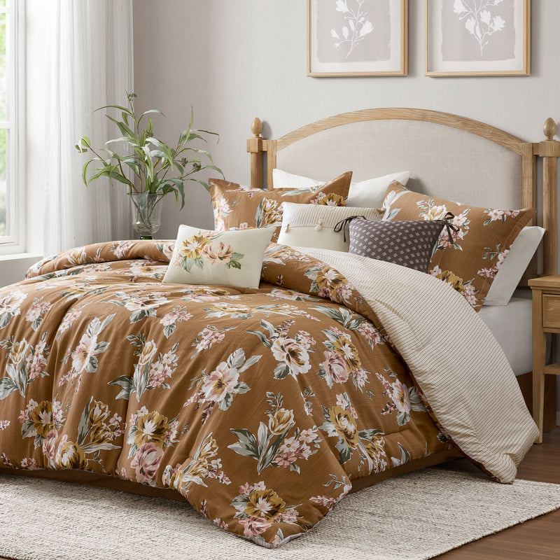 7-Piece King Vin Floral Comforter Set - Terracotta, photo 5 of 10
