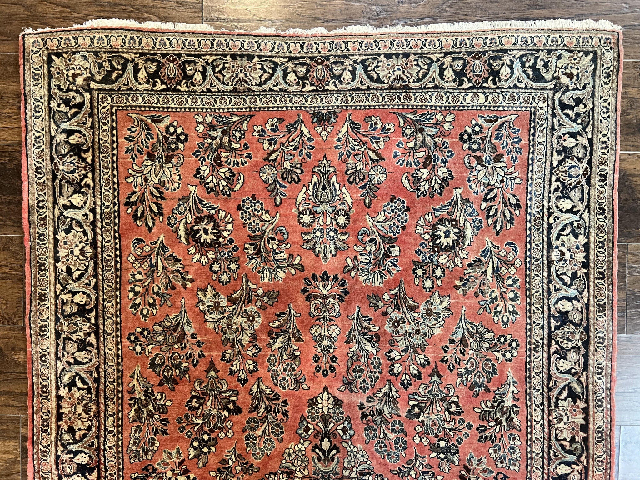 Antique Persian Sarouk Rug 4x7, Hand Knotted Wool Red Persian Carpet, Floral, Fine 300 KPSI by Jewel Rugs