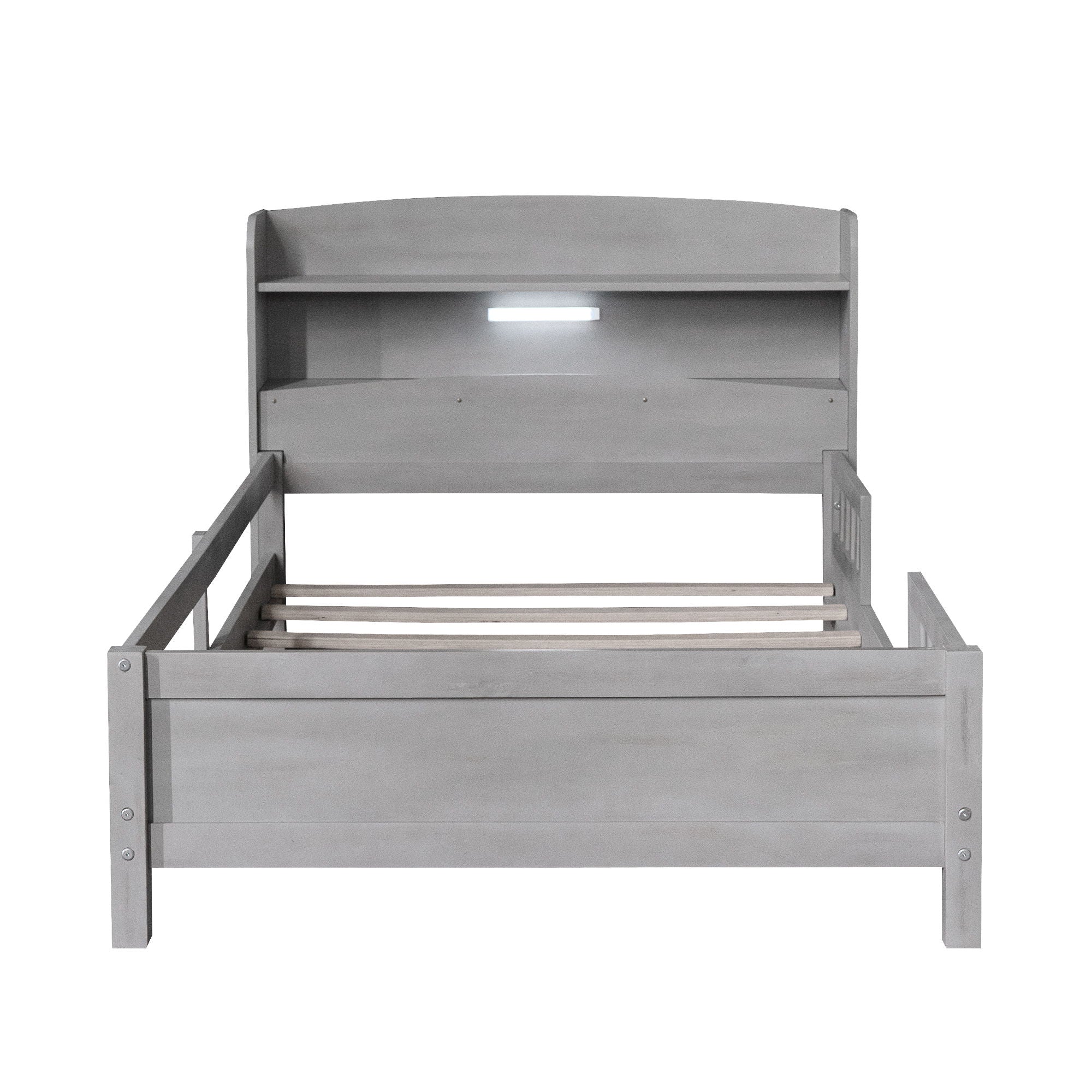 Wood Platform Bed With Built In LED Light, Storage Headboard And Guardrail by Unique Piece Furniture
