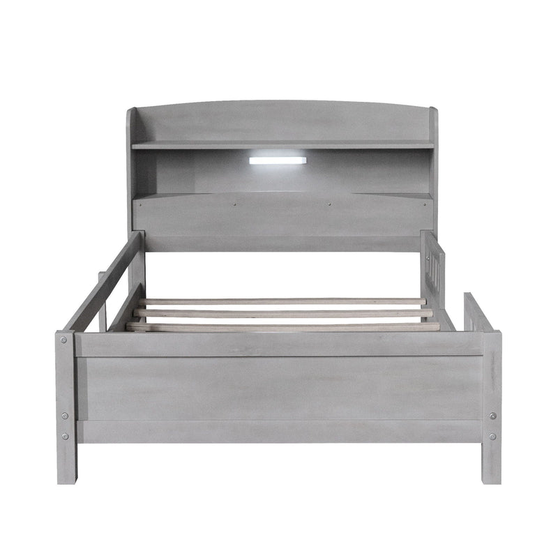 Wood Platform Bed With Built In LED Light, Storage Headboard And Guardrail by Unique Piece Furniture