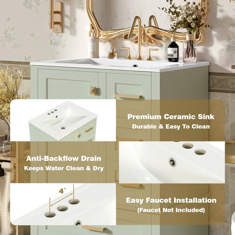 24.8" Bathroom Vanity with Ceramic Sink, Modern Freestanding Cabinet by HouseOfZazla