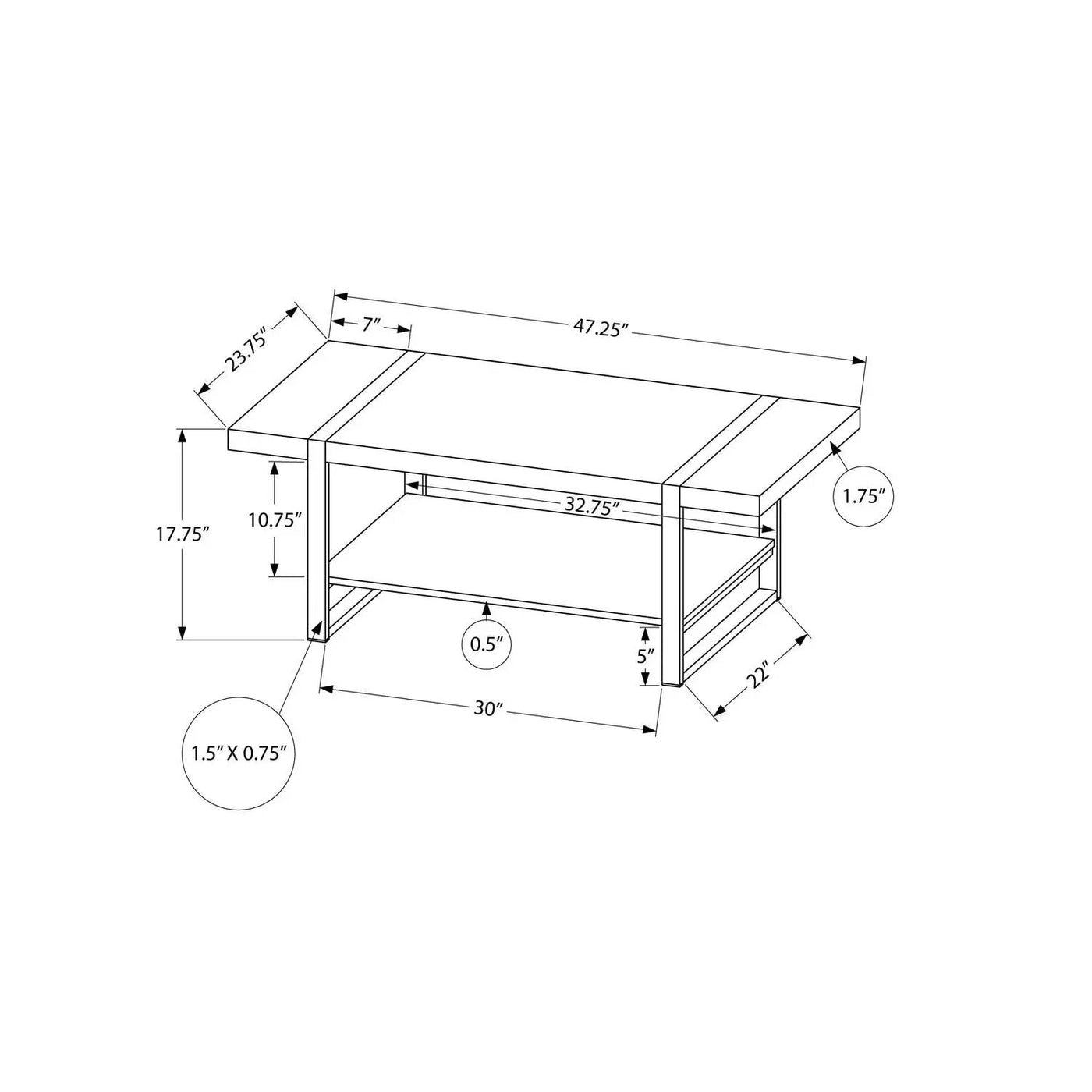 Coffee Table, Accent, Cocktail, Rectangular, Living Room, Contemporary, Modern by Unique Piece Furniture