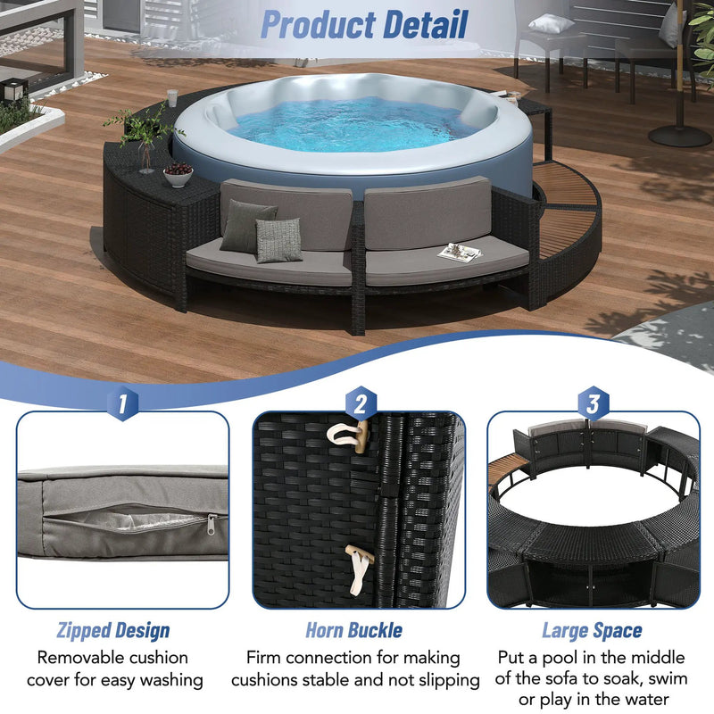 Spa Surround Spa Frame Patio Rattan Sofa Set With Storage Spaces, Mini Sofa And Comfortable Cushion For Patio, Backyard by HouseOfZazla