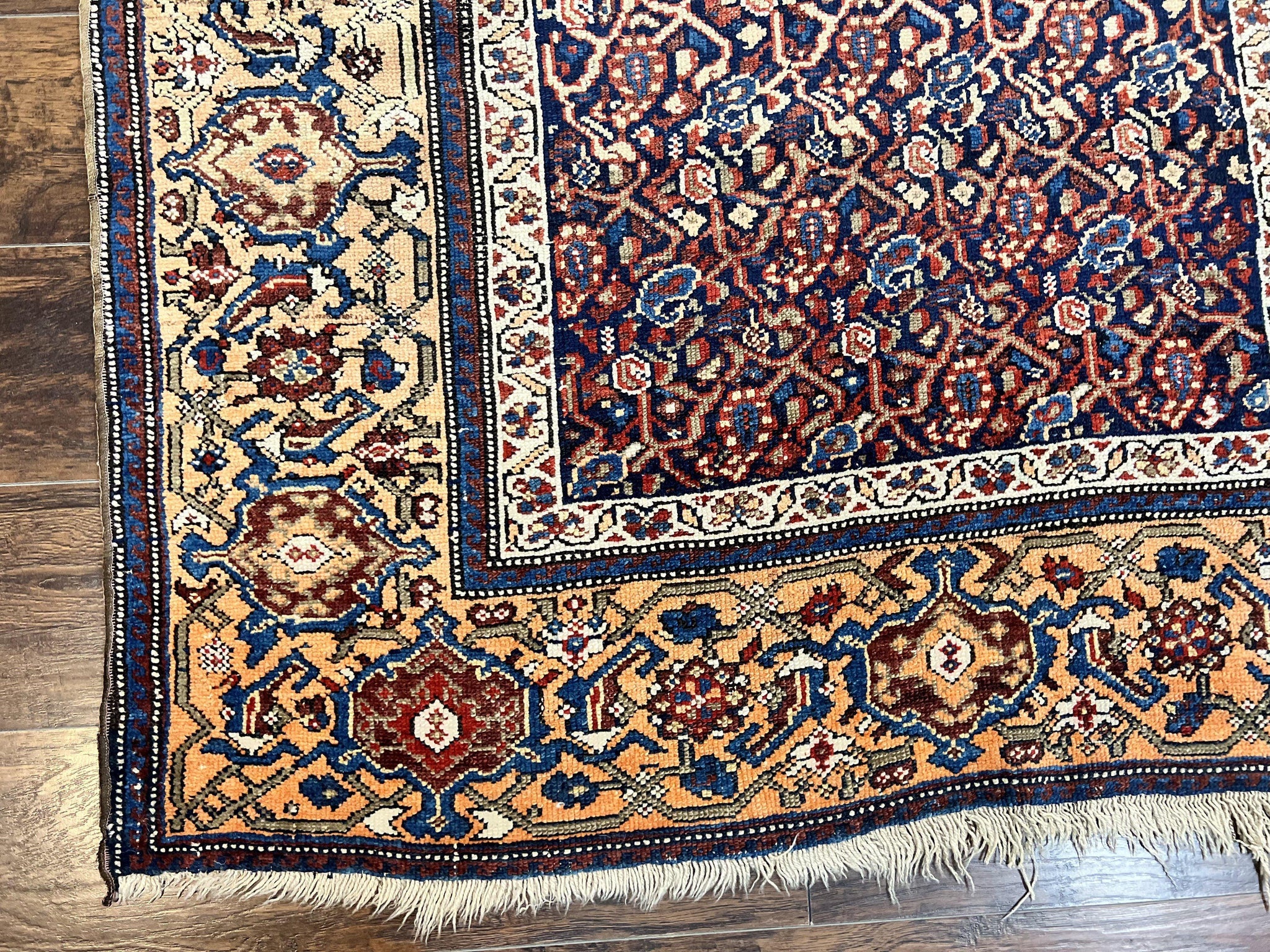 Persian Senneh Rug 4x8, Wool Hand Knotted Antique Kurdish Carpet, Navy Blue Oriental Area Rug, 4 x 8 Rug by Jewel Rugs