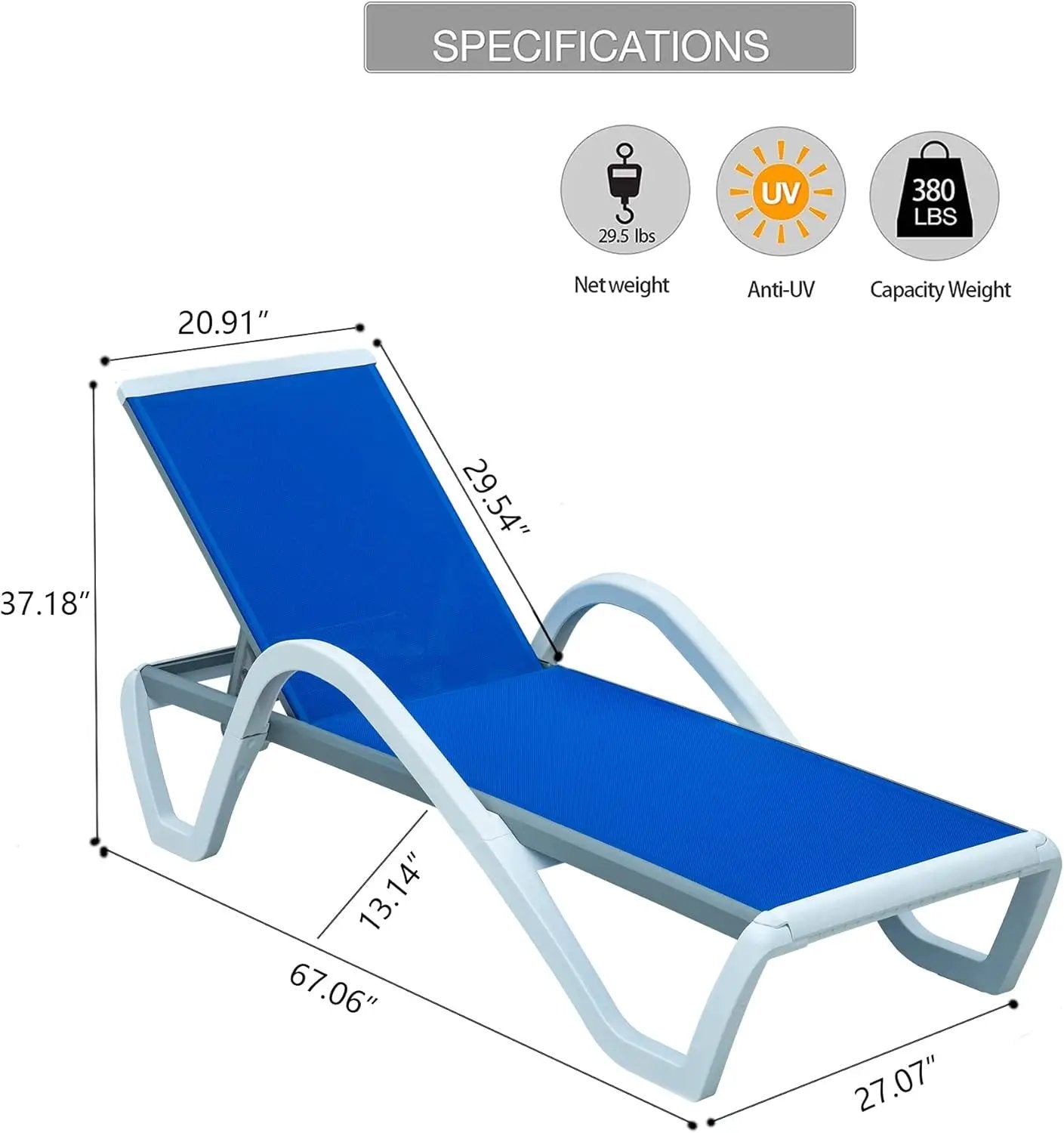Patio Chaise Lounge Adjustable Aluminum Pool Lounge Chair with Armrest by HouseOfZazla