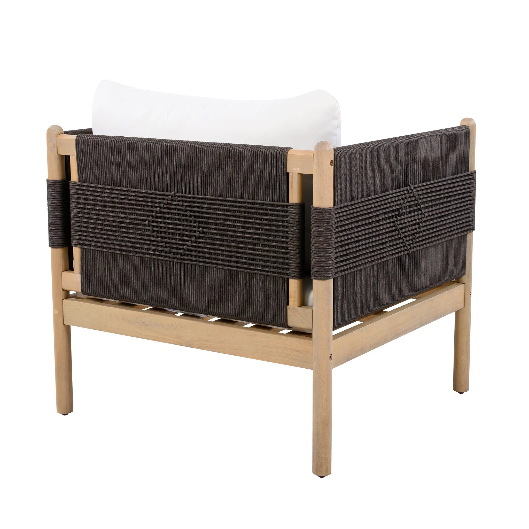 Outdoor Acacia Club Chairs (Set of 2) with Diamond-Pattern Black Rope, Light Teak Finish by HouseOfZazla
