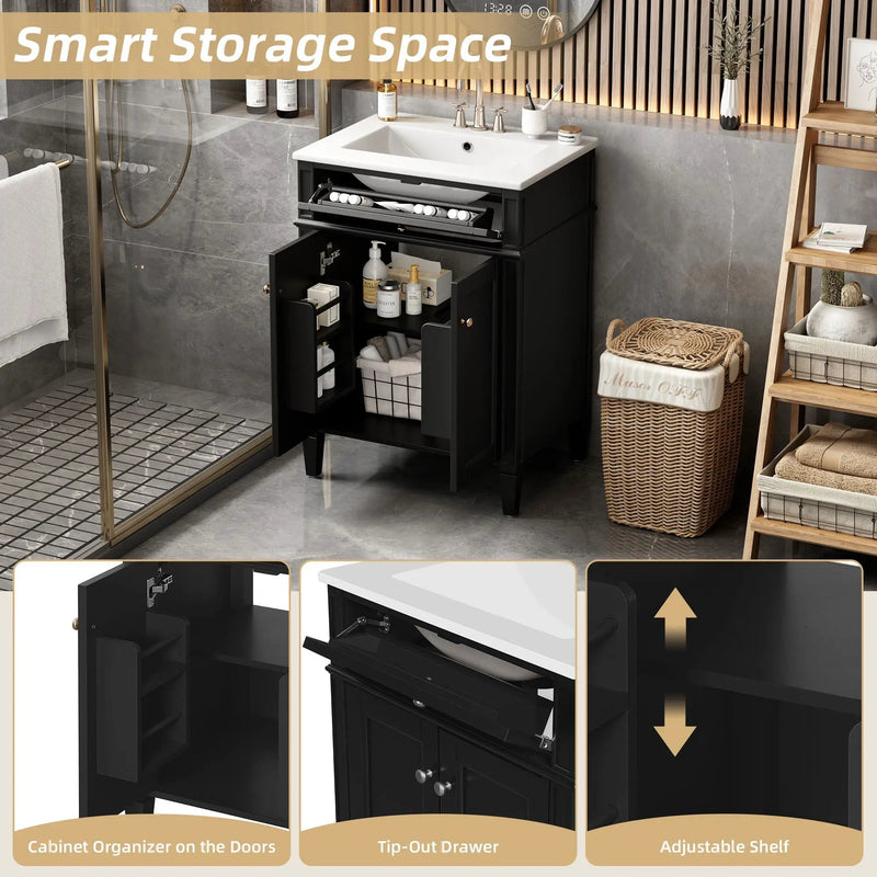 Bathroom Vanity With 2 Doors And Tip Out Drawer, Soft Closing Hinges by Unique Piece Furniture