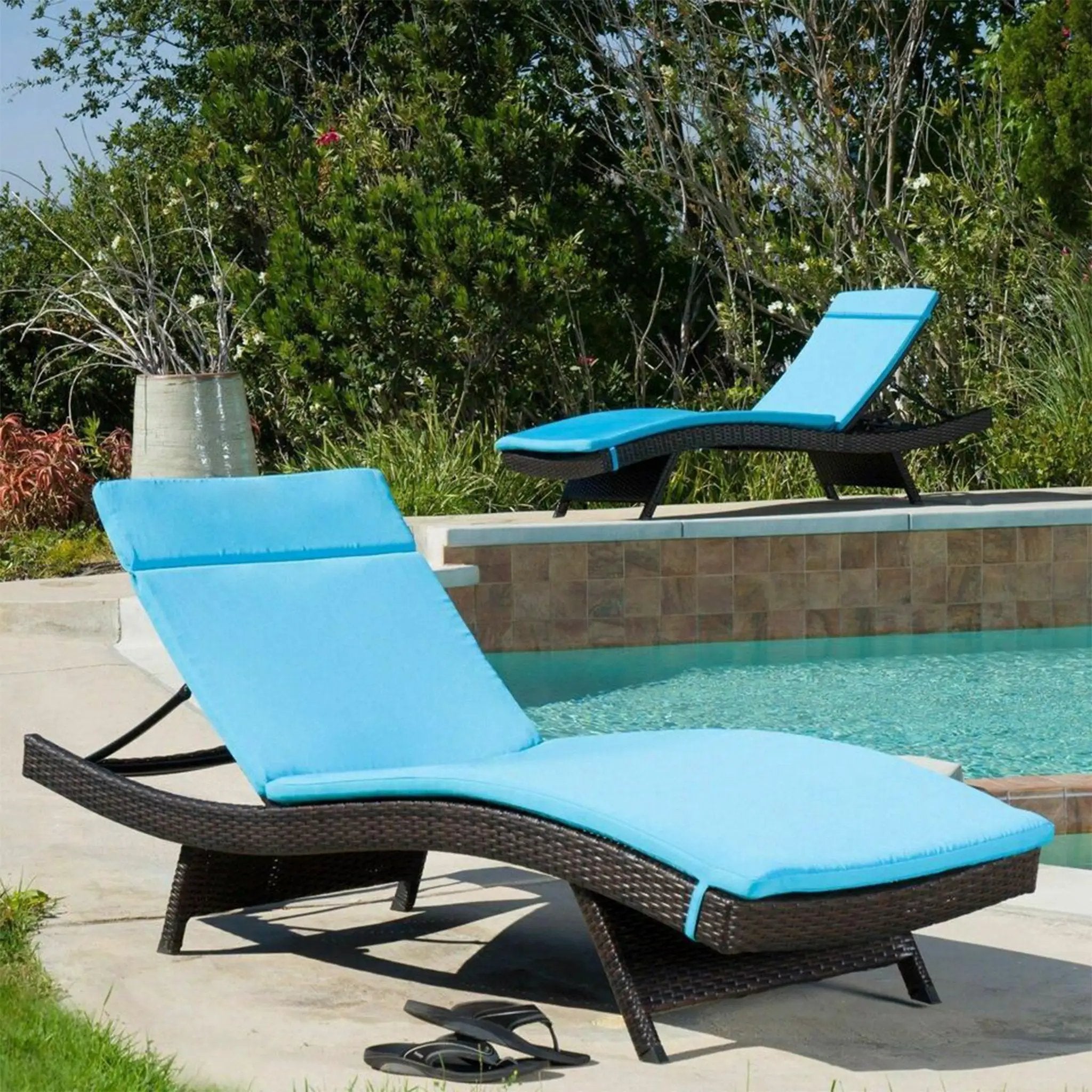 Salem Outdoor Chaise Lounge Cushion 2PCS Blue Fabric by HouseOfZazla