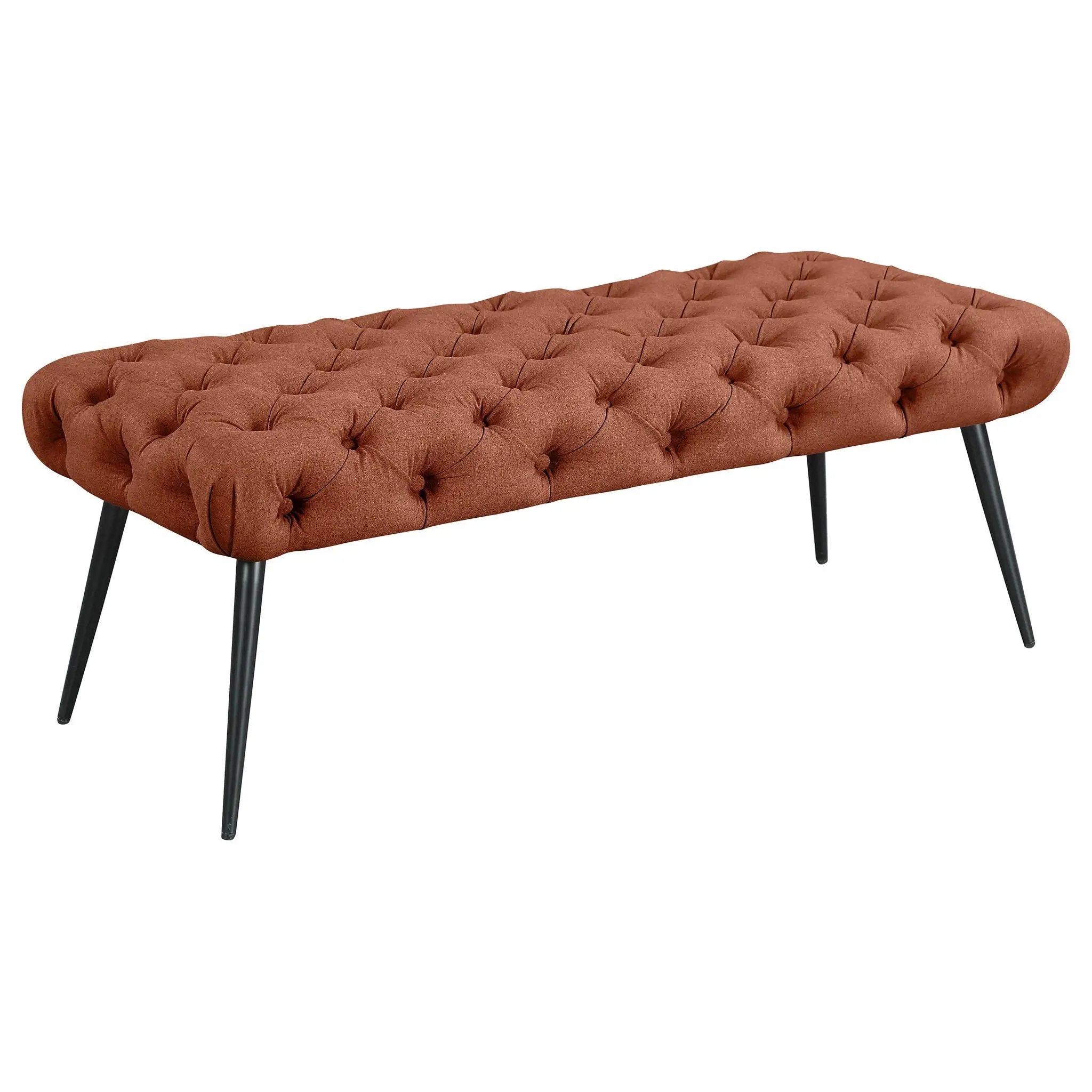 Ella Upholstered Tufted Bench Metal Legs Rust by Unique Piece Furniture
