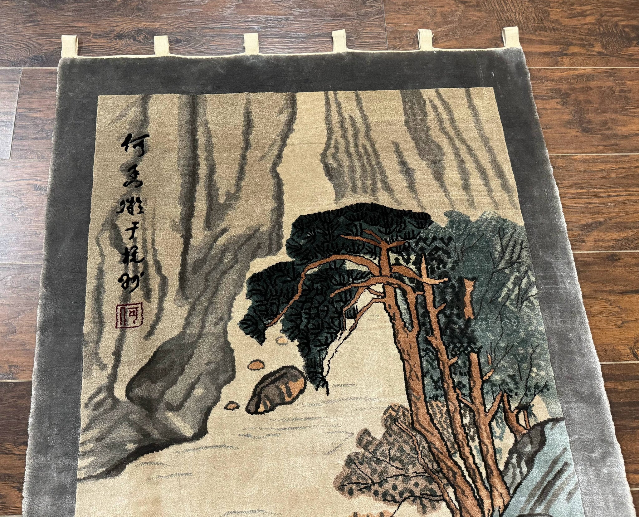 Chinese Silk Wall Hanging 3x5, Handmade, River and Boat Scene, Rug Tapestry by Jewel Rugs
