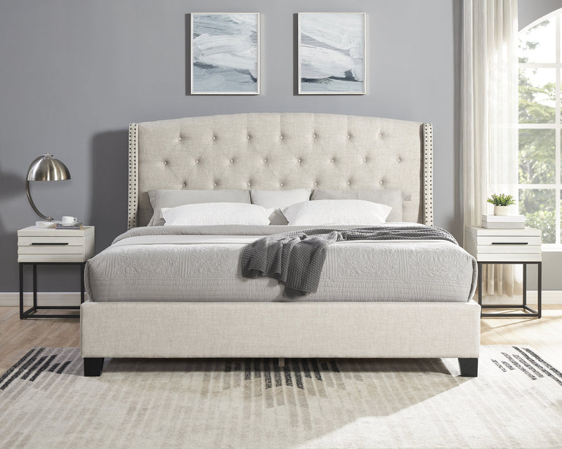 Astral 3-Piece Upholstered Bedroom Set, Tufted Wingback Bed with Two White Nightstands by HouseOfZazla