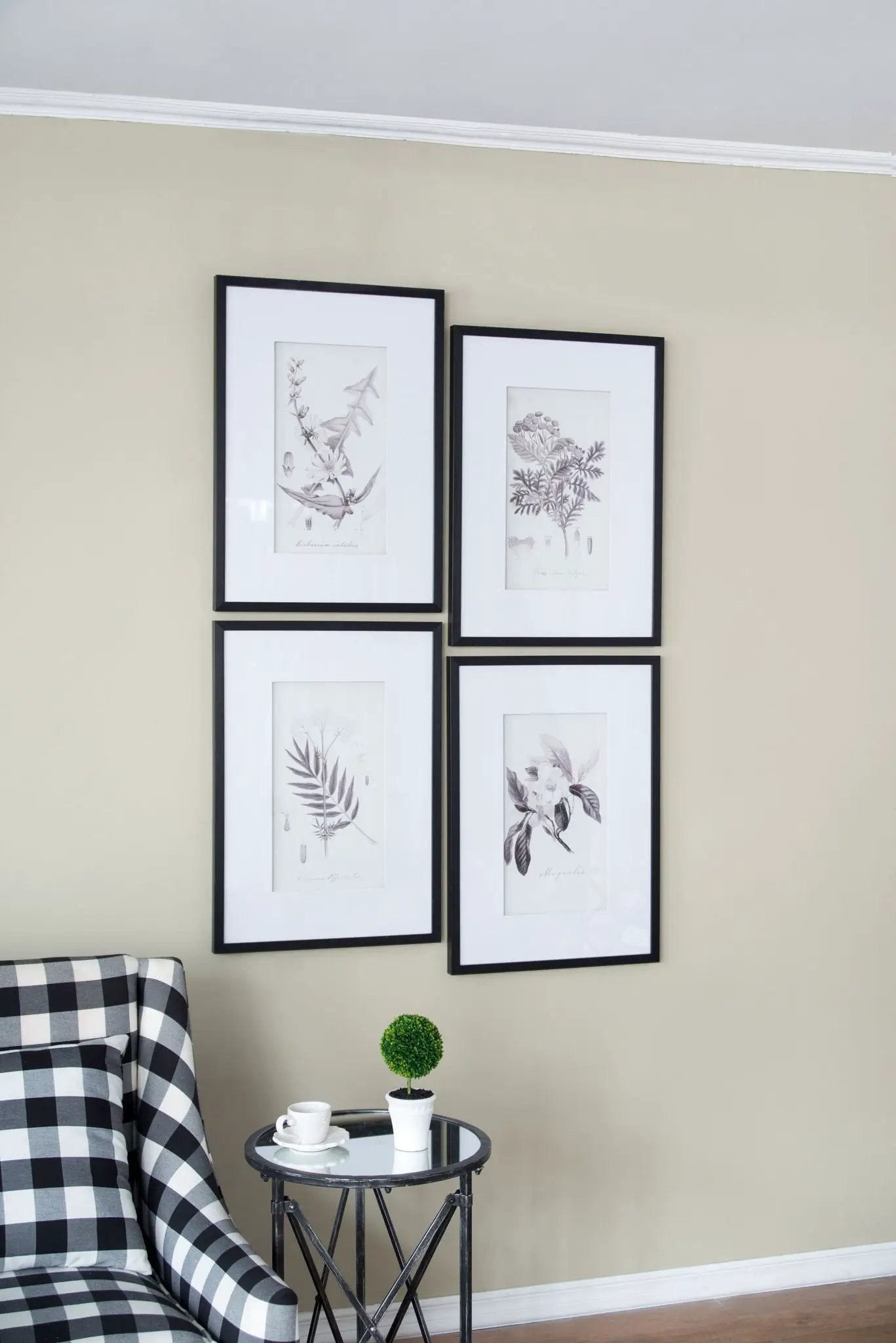 Botanical Wall Art Prints, Home Decor For Living Room Dining Room, Bedroom, Hallway (Set of 4) - White / Black by Unique Piece Furniture