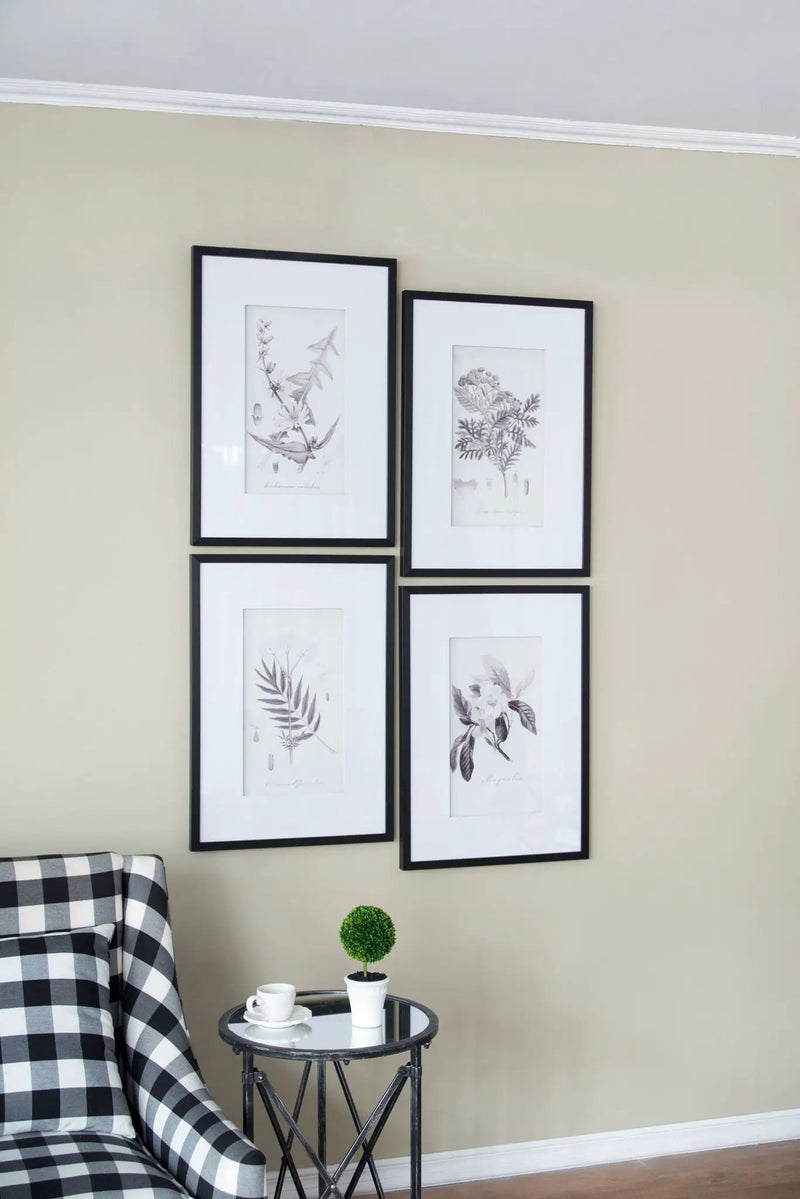 Botanical Wall Art Prints, Home Decor For Living Room Dining Room, Bedroom, Hallway (Set of 4) - White / Black by Unique Piece Furniture